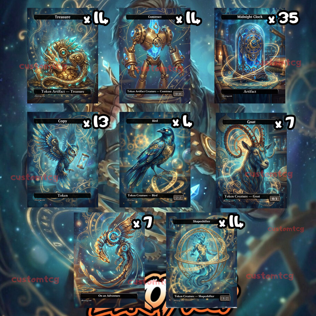 Token Set 78 – 108 Tokens for MTG  (Midnight Clock, Treasure, Construct, Copy, Goat & More)