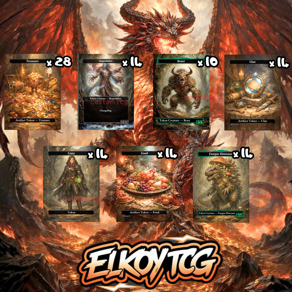 Token Set 127 – 108 Tokens (Treasure, Clue, Food, Shapeshifter, Beast, Fungus Dinosaur, Copy)