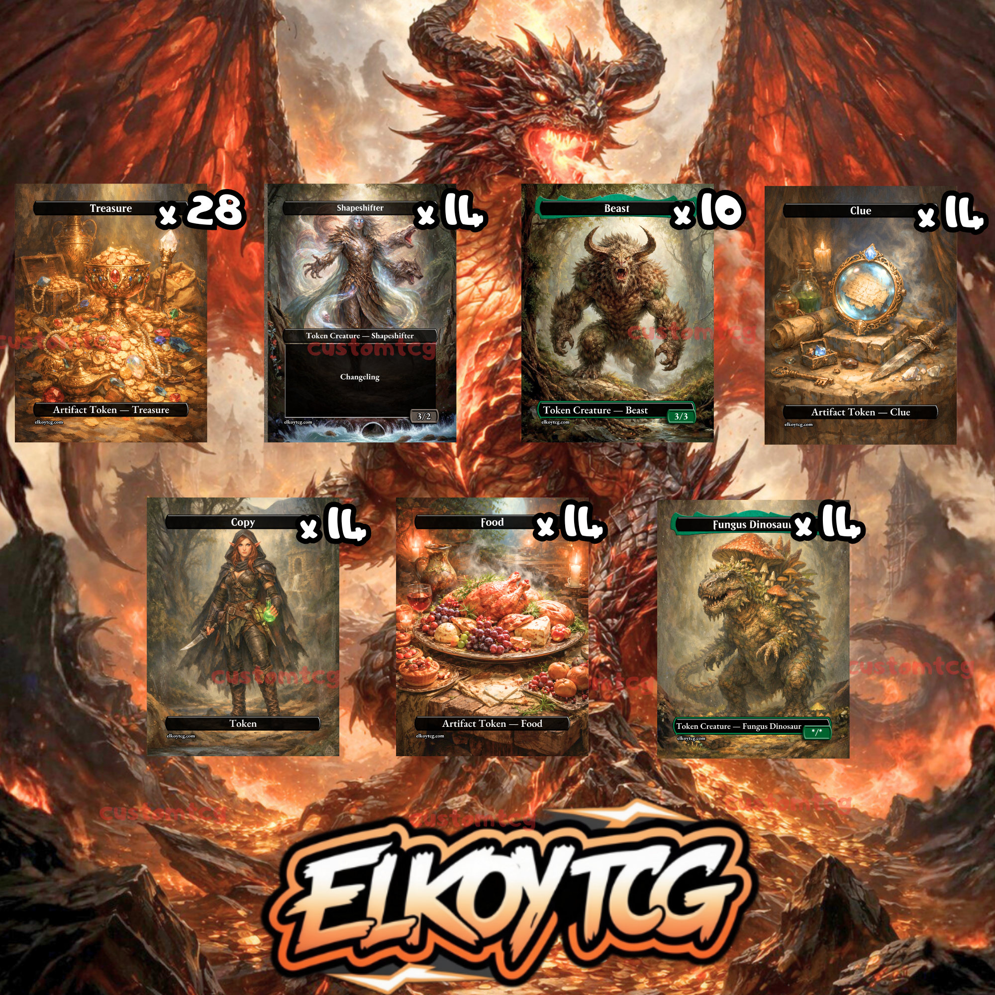 Token Set 127 – 108 Tokens (Treasure, Clue, Food, Shapeshifter, Beast, Fungus Dinosaur, Copy)