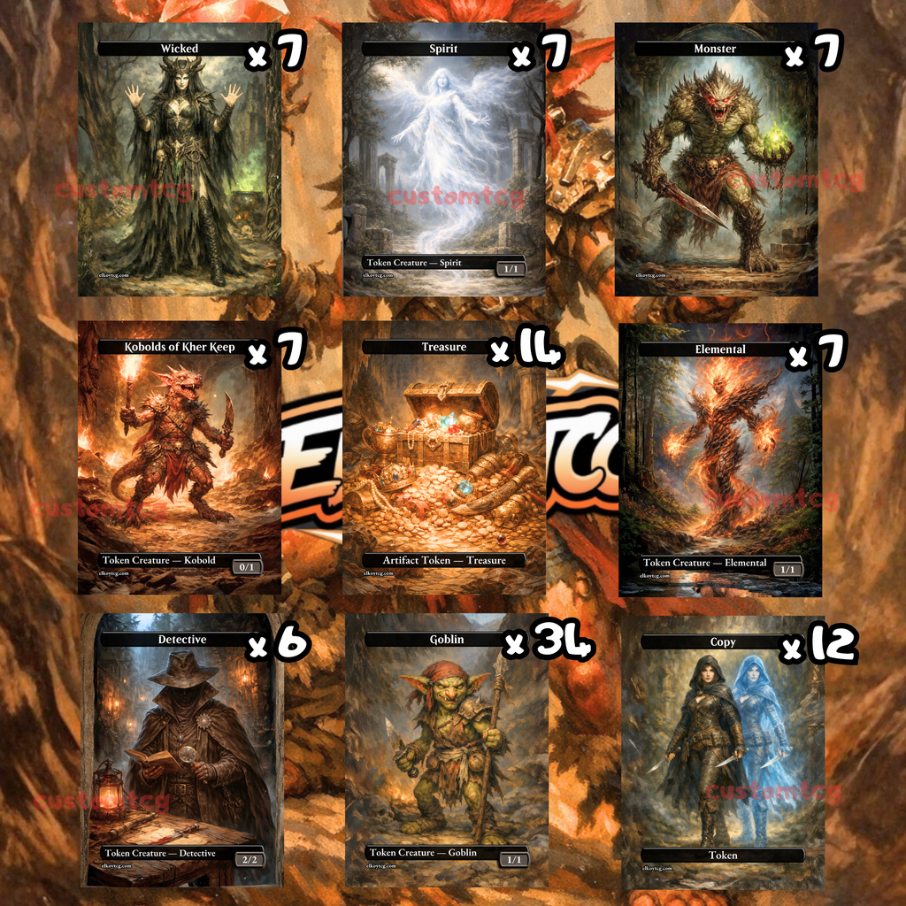 Token Set 125 – 108 Tokens (Goblin, Treasure, Copy, Detective, Elemental)