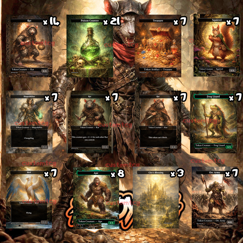Token Set 133 – 108 MTG Tokens (Poison Counter, Scarecrow, Snake, Treasure, Insect & Elf Warrior)