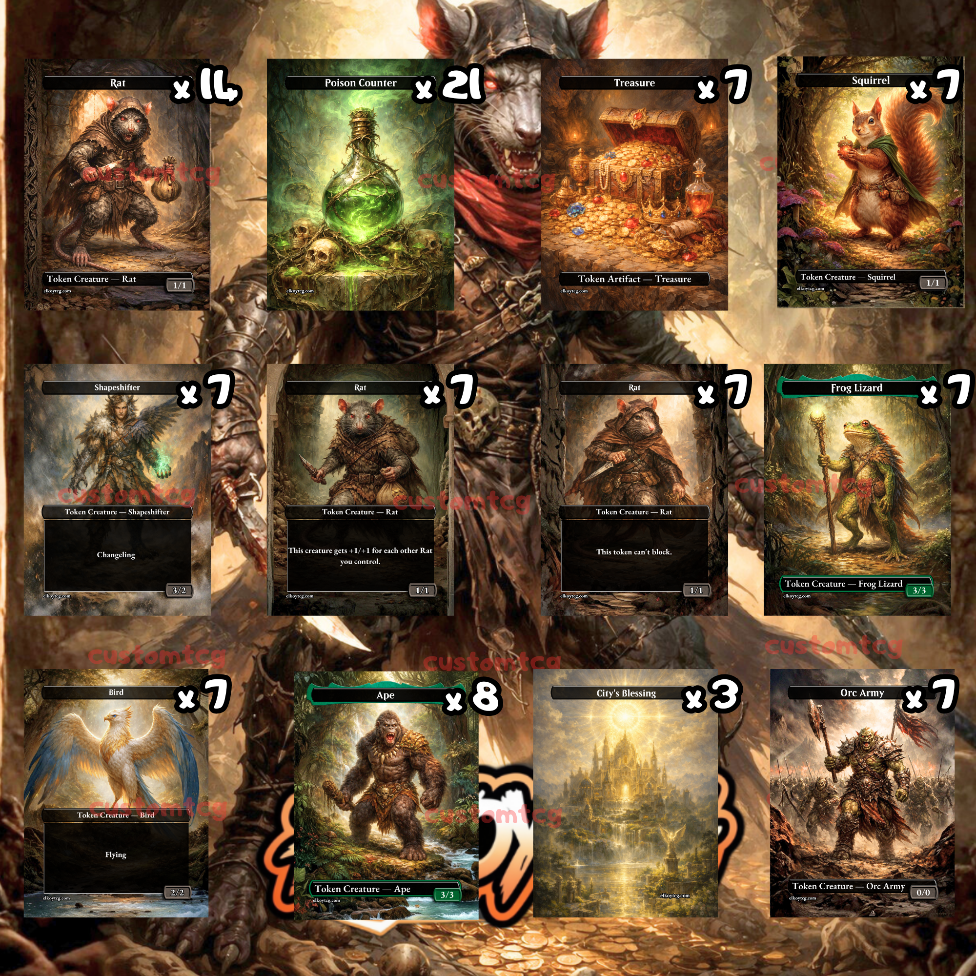 Token Set 133 – 108 MTG Tokens (Poison Counter, Scarecrow, Snake, Treasure, Insect & Elf Warrior)