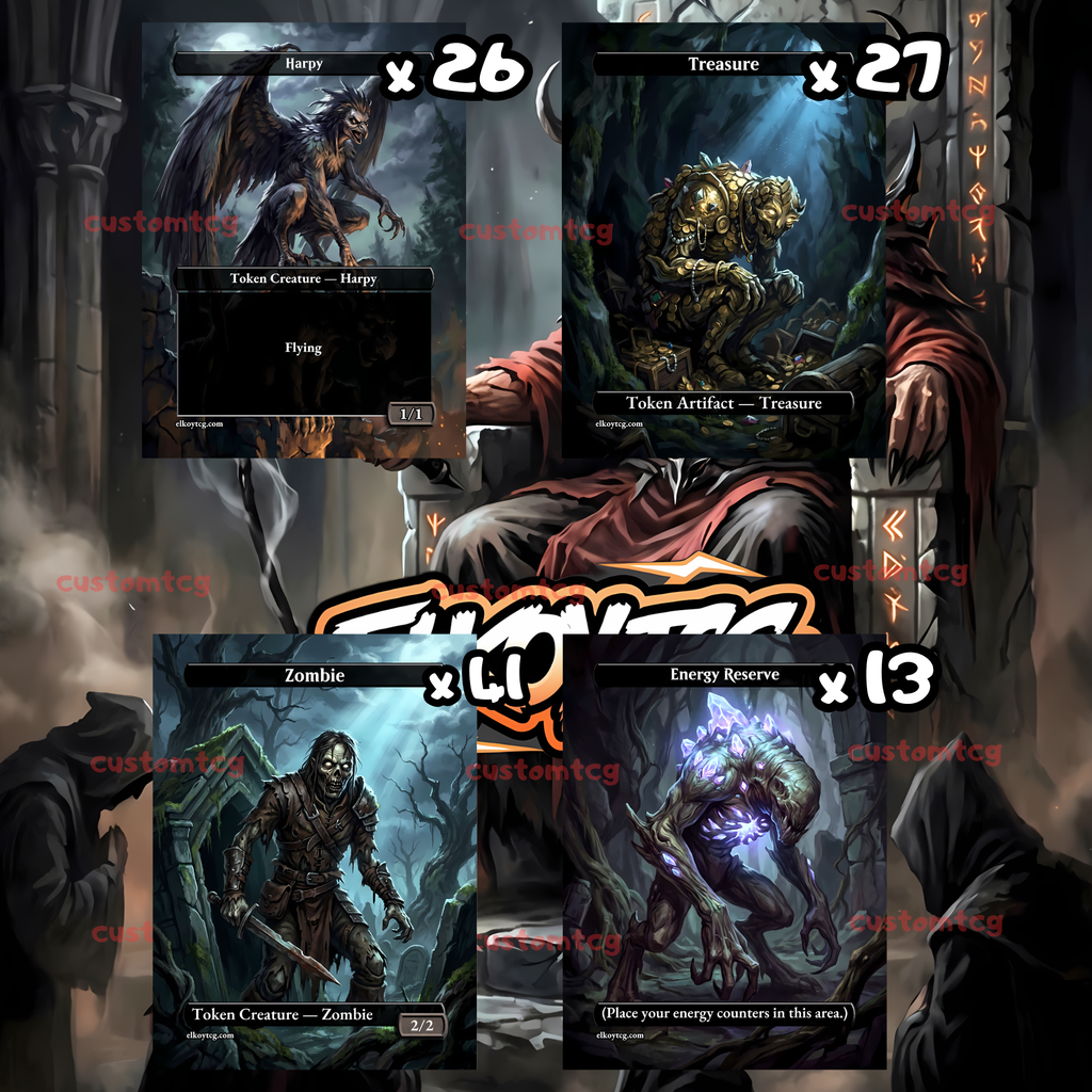 Token Set 74 – 108 MTG Tokens (Zombie, Harpy, Treasure, Energy Reserve)