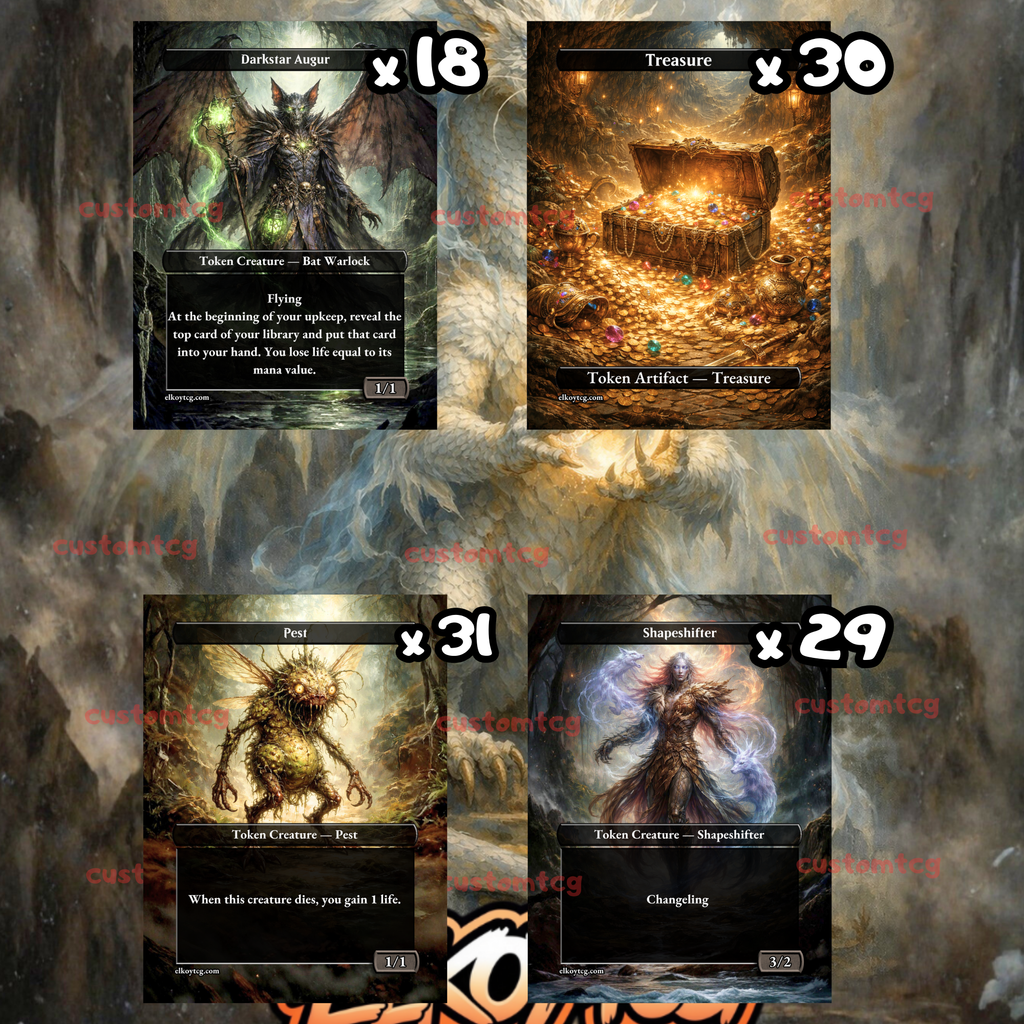 TOKEN SET 13 - 108 Premium MTG Tokens (Darkstar Augur, Treasure, Pest & Shapeshifter)