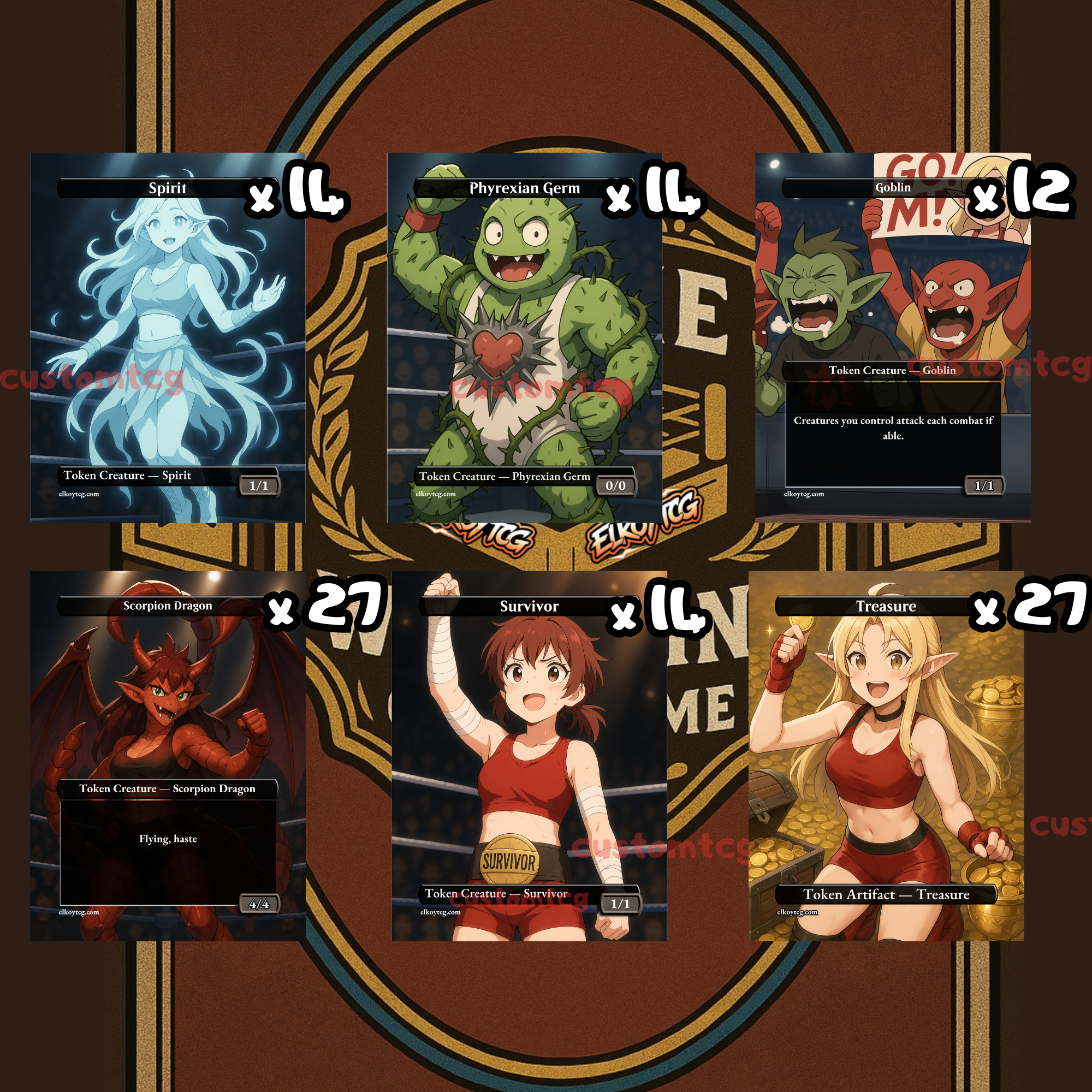 Token Set 121– 108 Fantasy Tokens for MTG (Elf Warrior, Insect, Snake, Scarecrow, Treasure + Poison Counter)