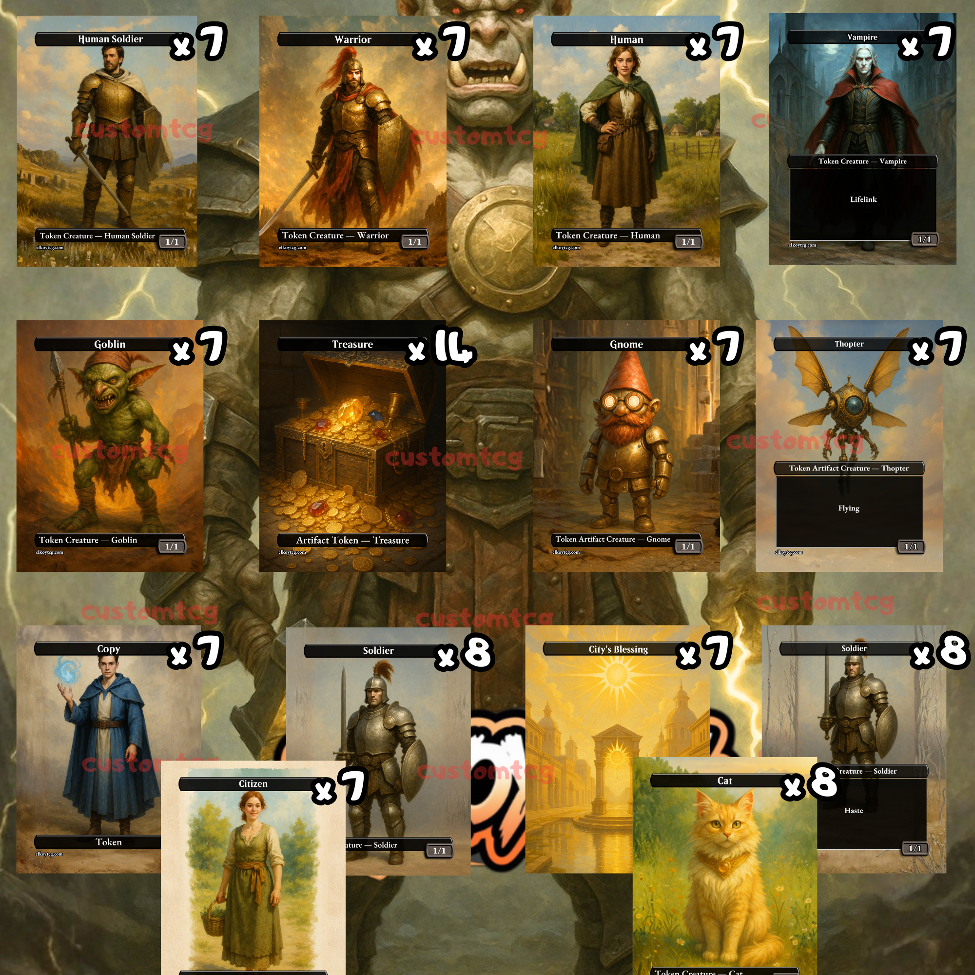 Token Set 128 – 108 Tokens (Treasure, Human Soldier, Warrior, Vampire, Goblin, Thopter, Cat)