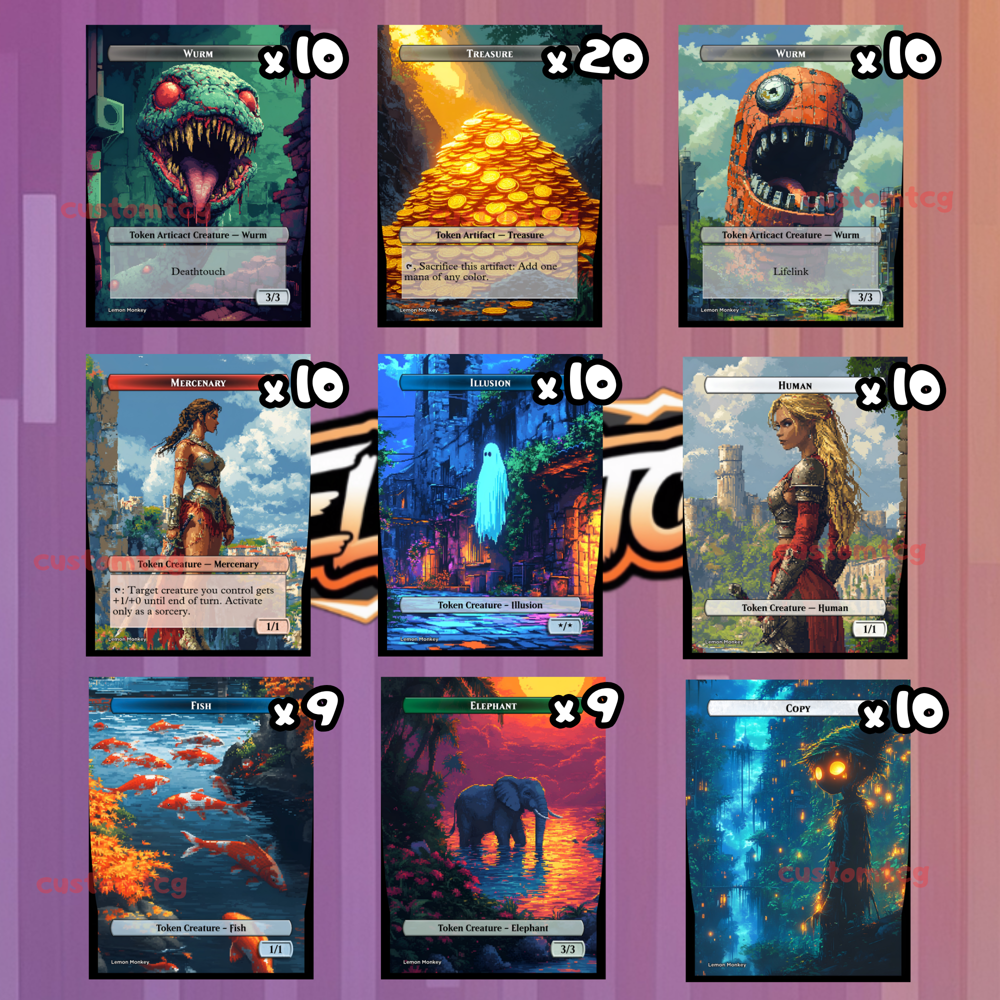 Token Set 73 – 108 MTG Tokens (Wurm, Treasure, Human & More)