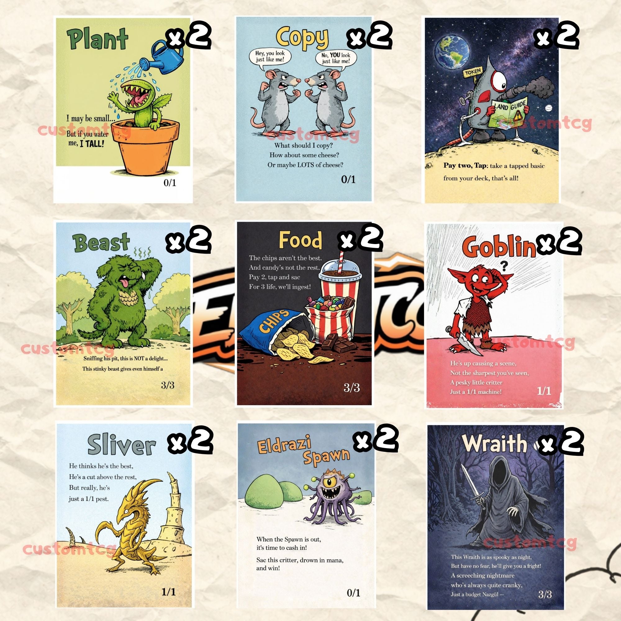 Token Set 144 - 108 Custom MTG Token Cards - 54 Unique Designs, 2 Copies Each