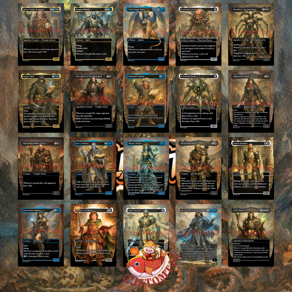 Queza, Augur of Agonies Custom Commander Deck — Life Drain and Draw | Esper | Fantasy Art Proxy Deck