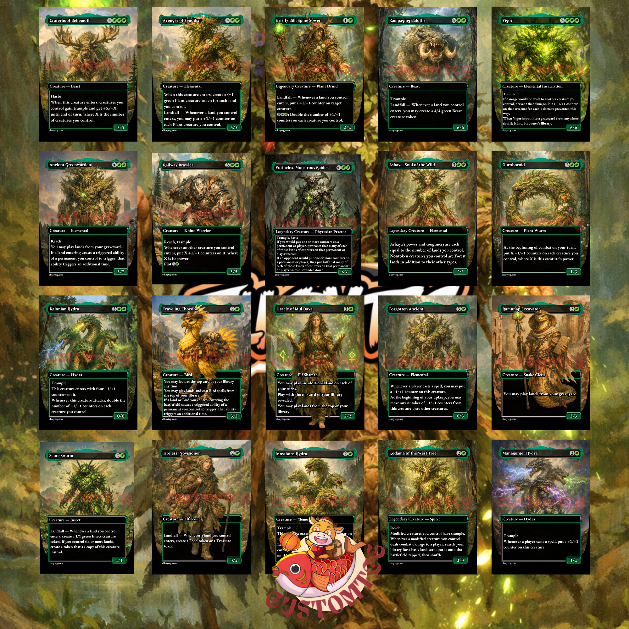 Bristly Bill Spine Sower Commander Deck | 100 Custom Cards + Tokens | Fantasy Forest Art | +1/+1 Counter Landfall Green Deck