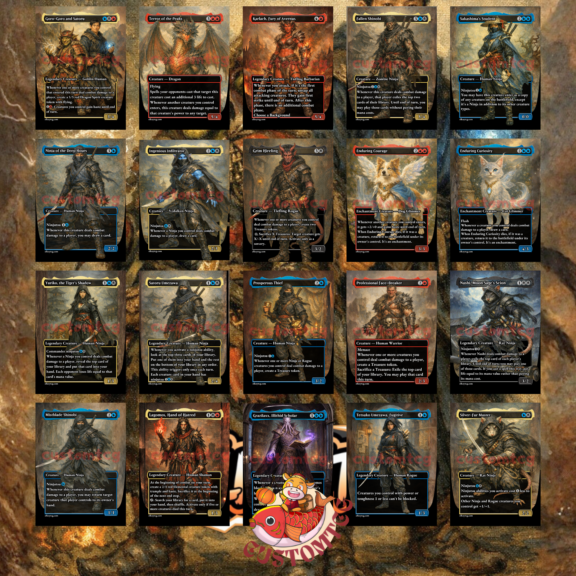 Goro-Goro and Satoru Custom Commander Deck — Ninjas and Dragons | Izzet | Fantasy Art Proxy Deck