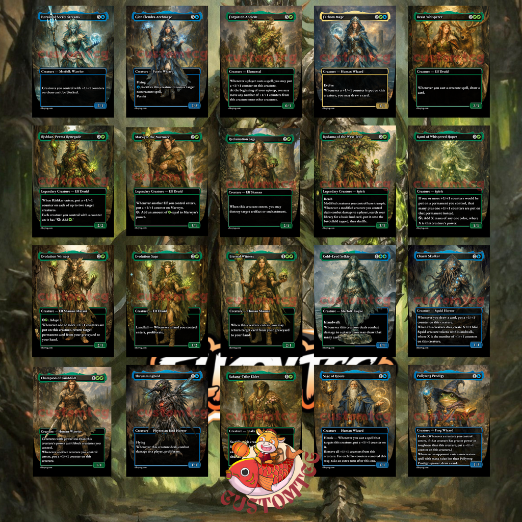 Ezuri Claw of Progress Commander Deck | 100 Custom Cards + Tokens | Fantasy Art | +1/+1 Counter Infect Simic Green Blue Deck