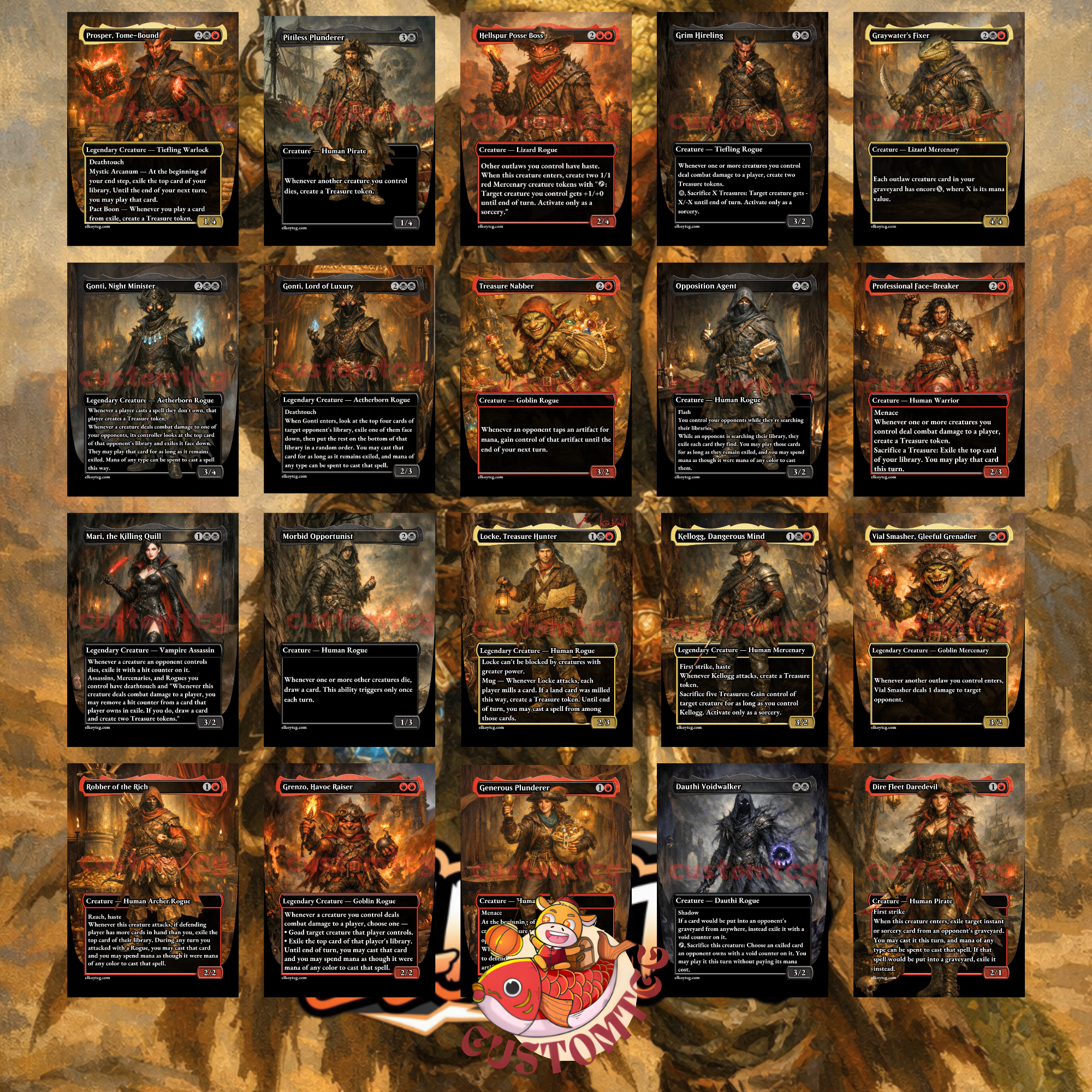 Laughing Jasper Flint Commander Deck | 100 Custom Cards + Tokens | Dark Fantasy Art | Outlaw Exile Rakdos Black Red Deck