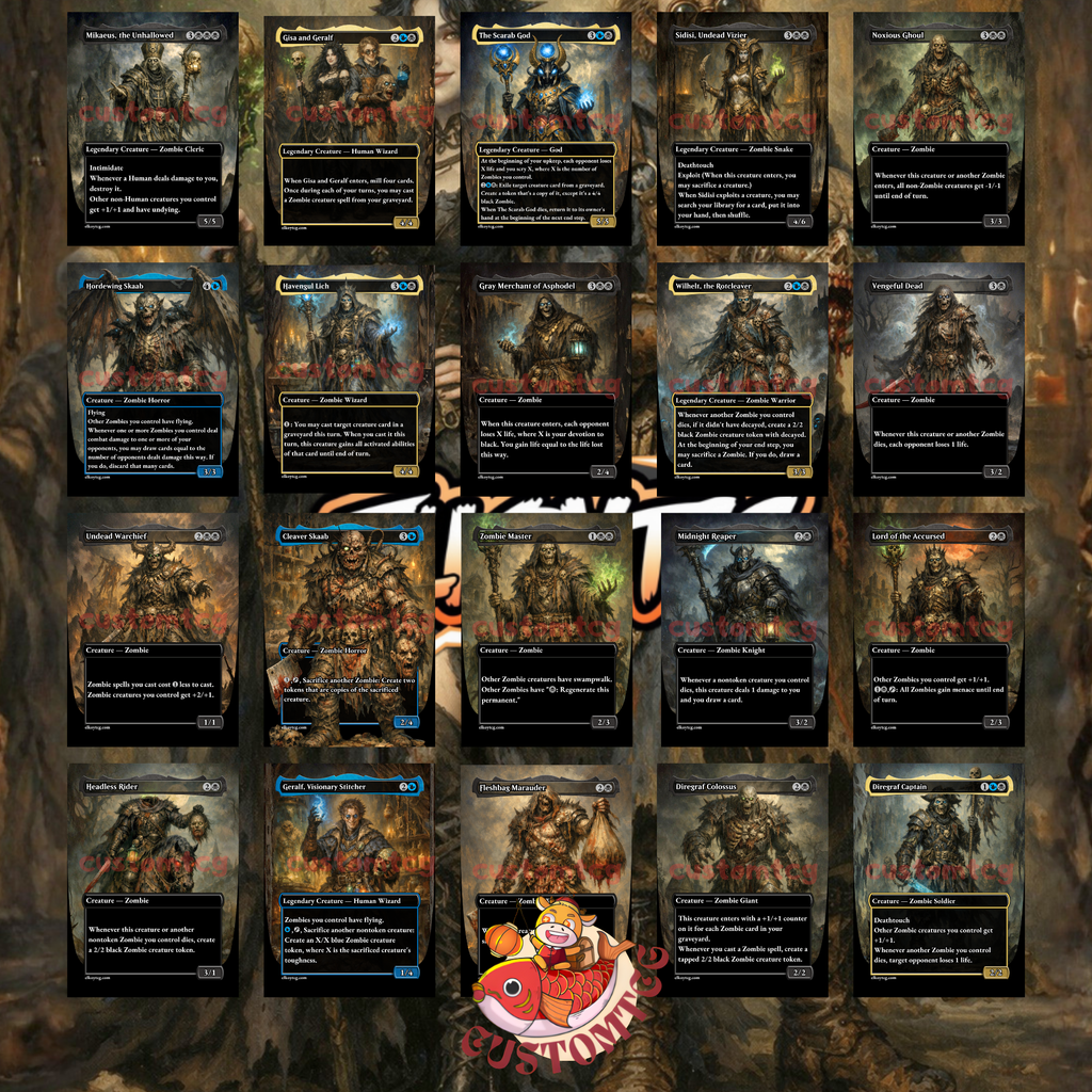 Gisa and Geralf Commander Deck – 100 Custom Cards + Tokens | Zombie Tribal | Dark Fantasy Art | Free Shipping