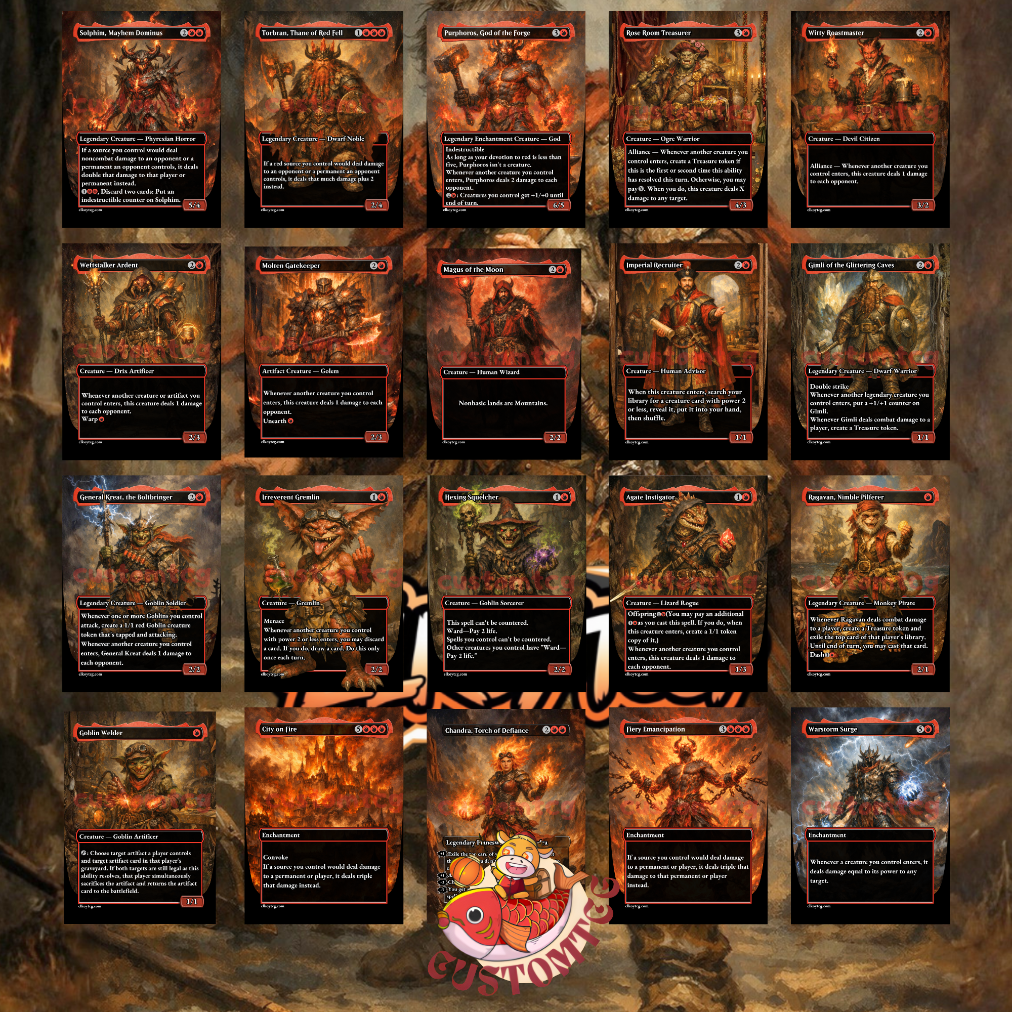 Norin the Wary Custom Commander Deck – 100 Cards + Tokens | Mono Red Chaos | Dark Fantasy Art | Unique Card Designs