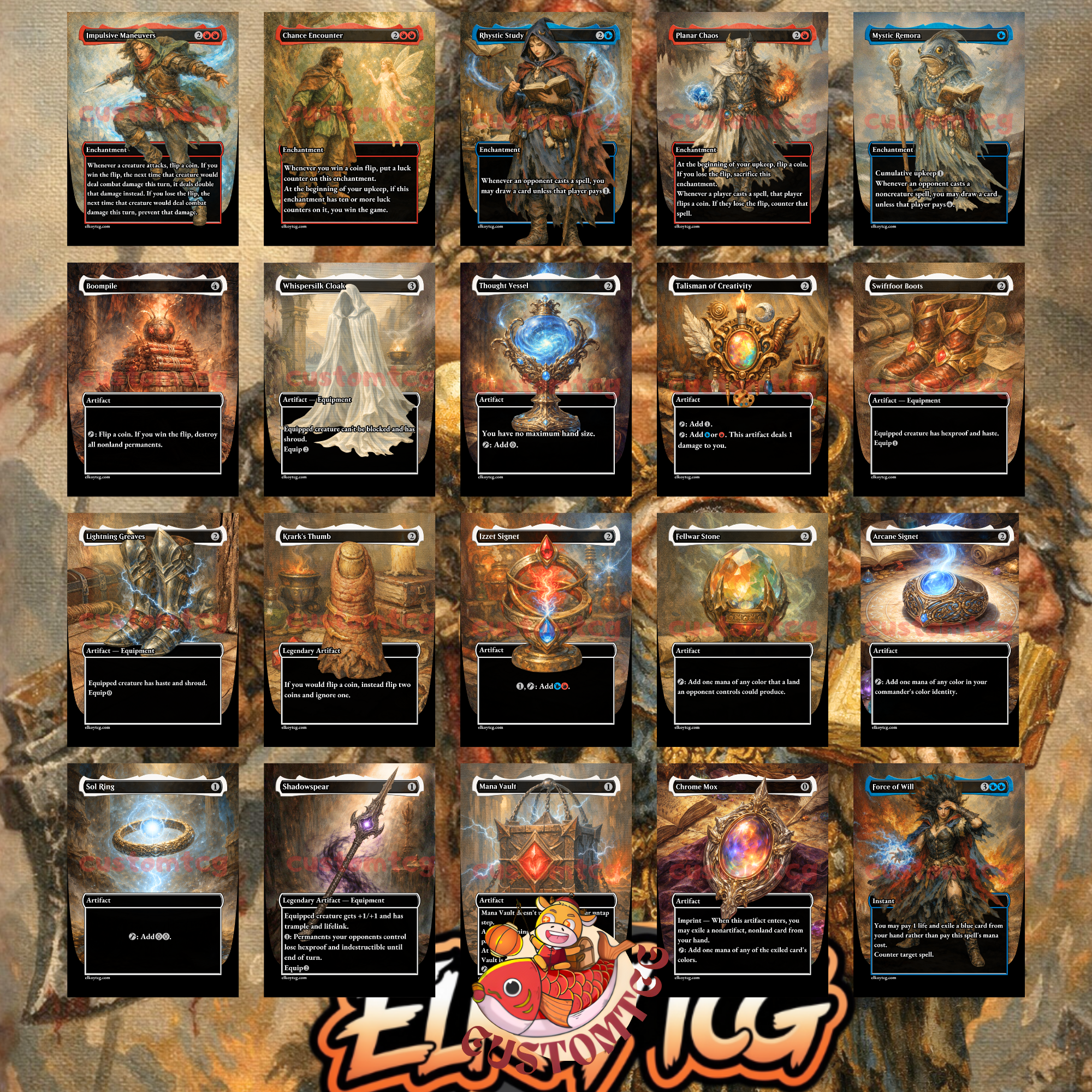 Okaun & Zndrsplt Custom Commander Deck — Coin Flip Chaos | Izzet | Fantasy Art Proxy Deck