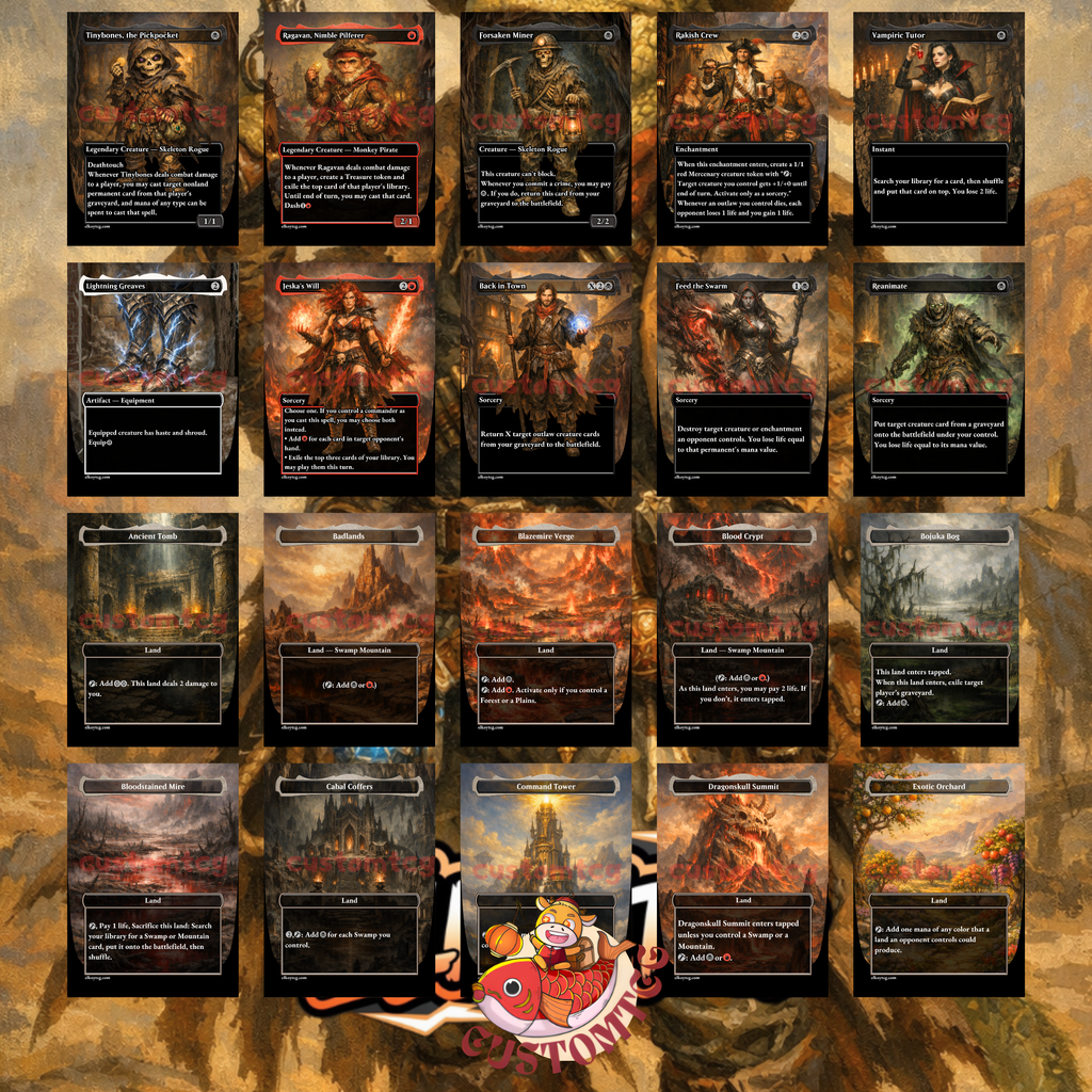 Laughing Jasper Flint Commander Deck | 100 Custom Cards + Tokens | Dark Fantasy Art | Outlaw Exile Rakdos Black Red Deck