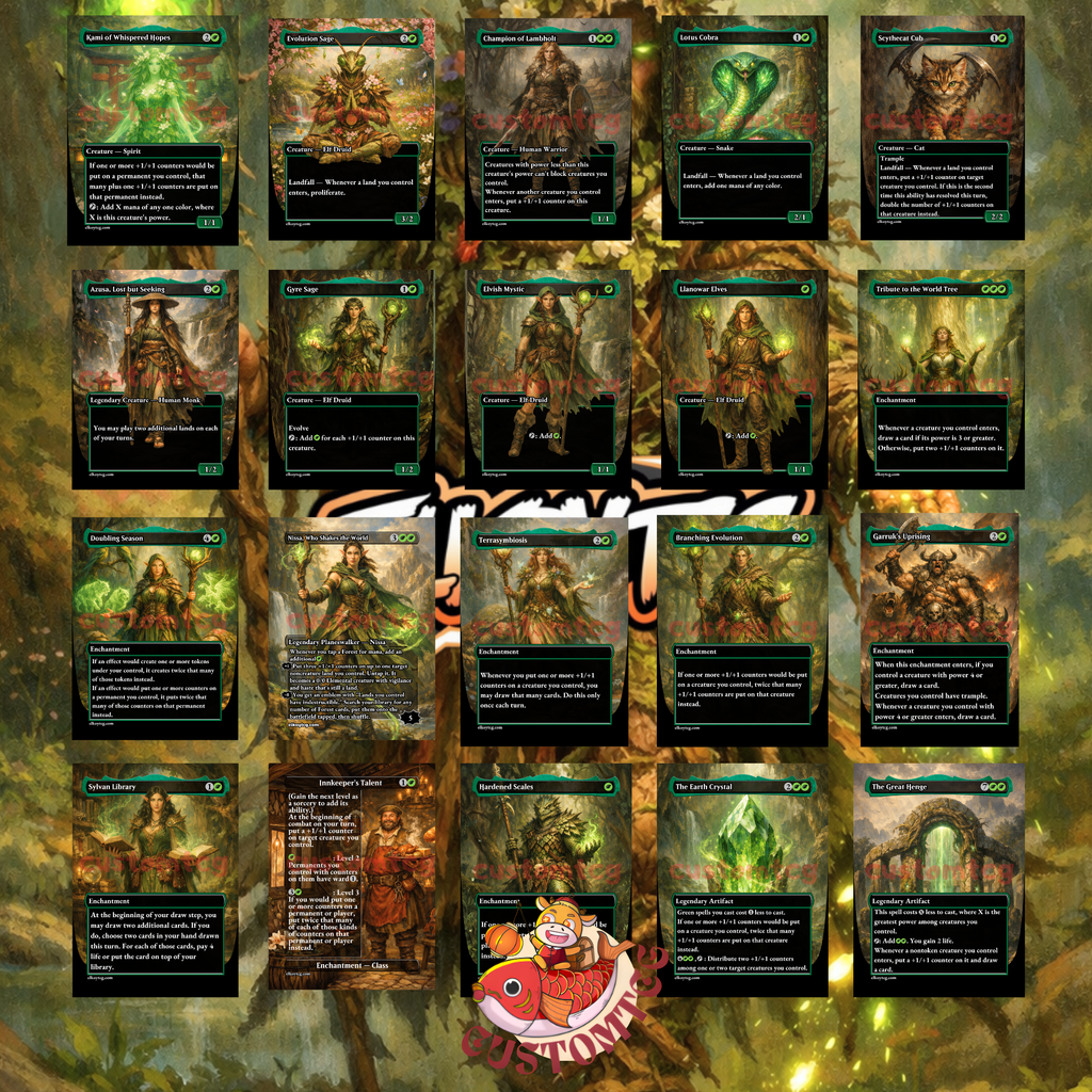 Bristly Bill Spine Sower Commander Deck | 100 Custom Cards + Tokens | Fantasy Forest Art | +1/+1 Counter Landfall Green Deck