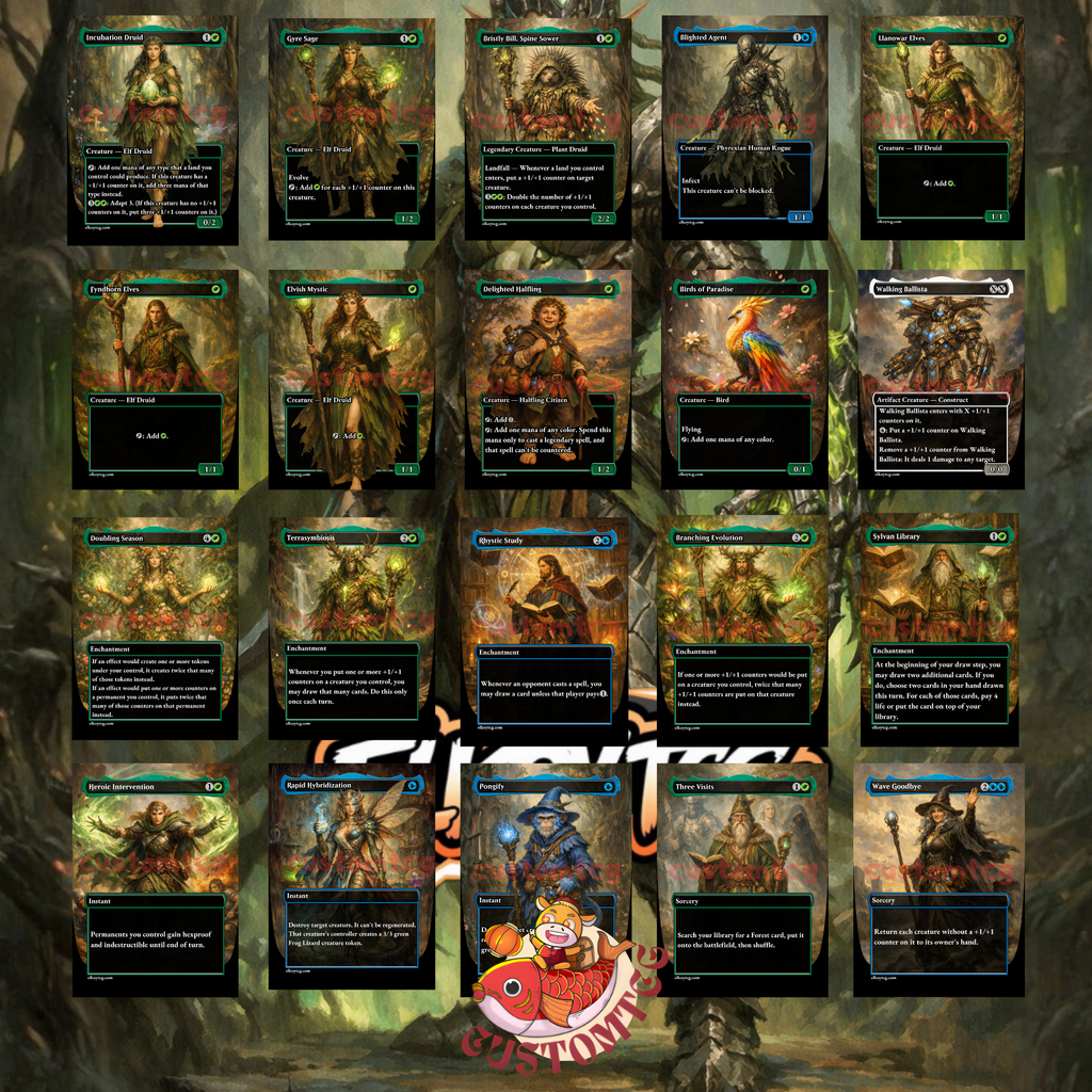 Ezuri Claw of Progress Commander Deck | 100 Custom Cards + Tokens | Fantasy Art | +1/+1 Counter Infect Simic Green Blue Deck
