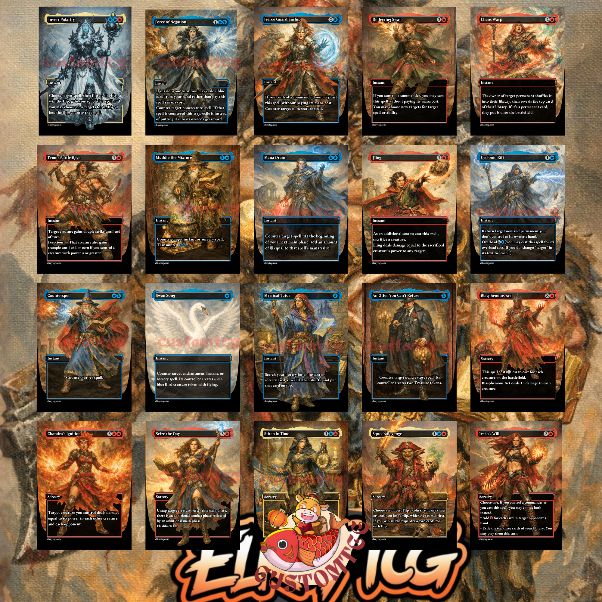 Okaun & Zndrsplt Custom Commander Deck — Coin Flip Chaos | Izzet | Fantasy Art Proxy Deck