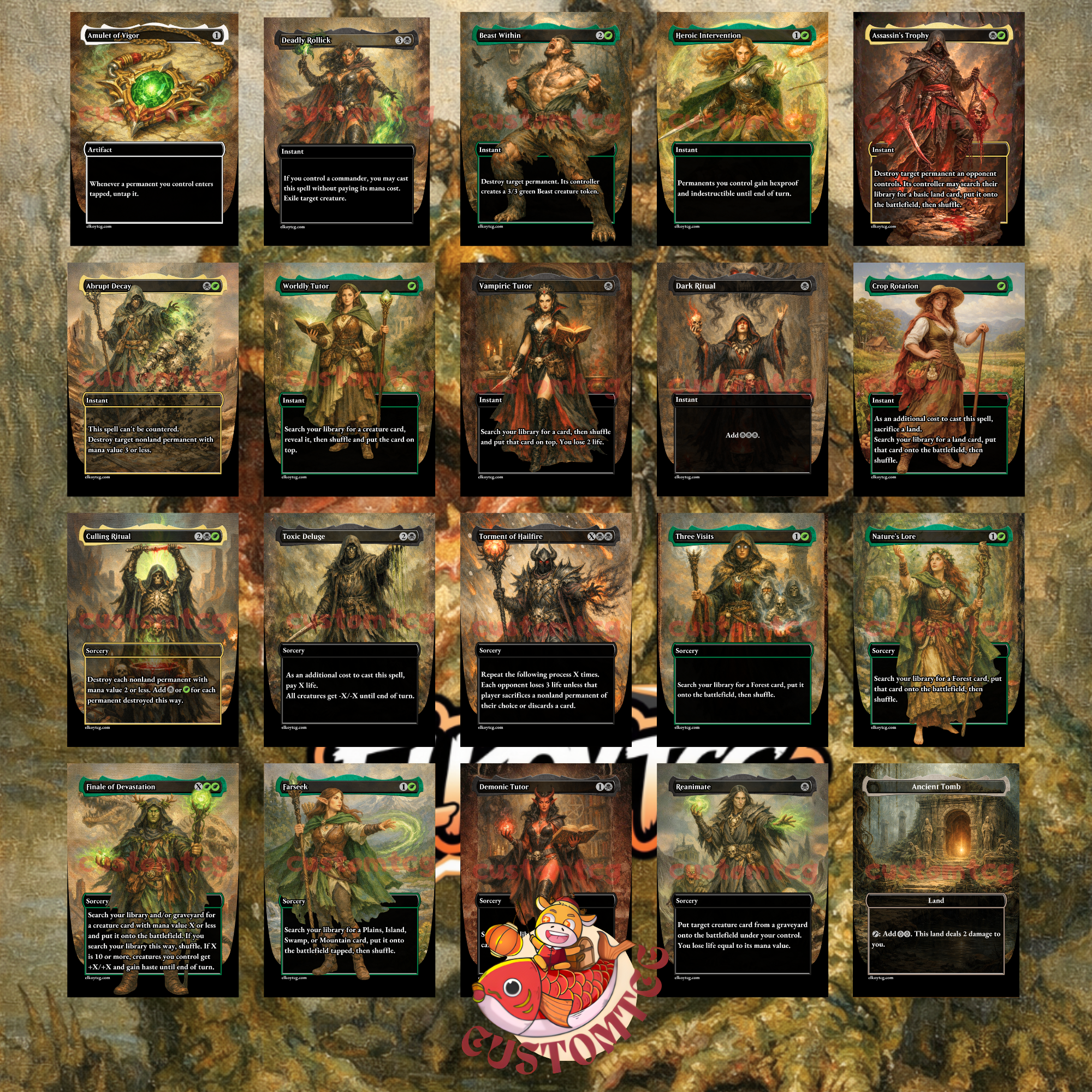 The Gitrog, Ravenous Ride Custom Commander Deck — Land Synergy and Massive Creatures | Golgari | Fantasy Art Proxy Deck