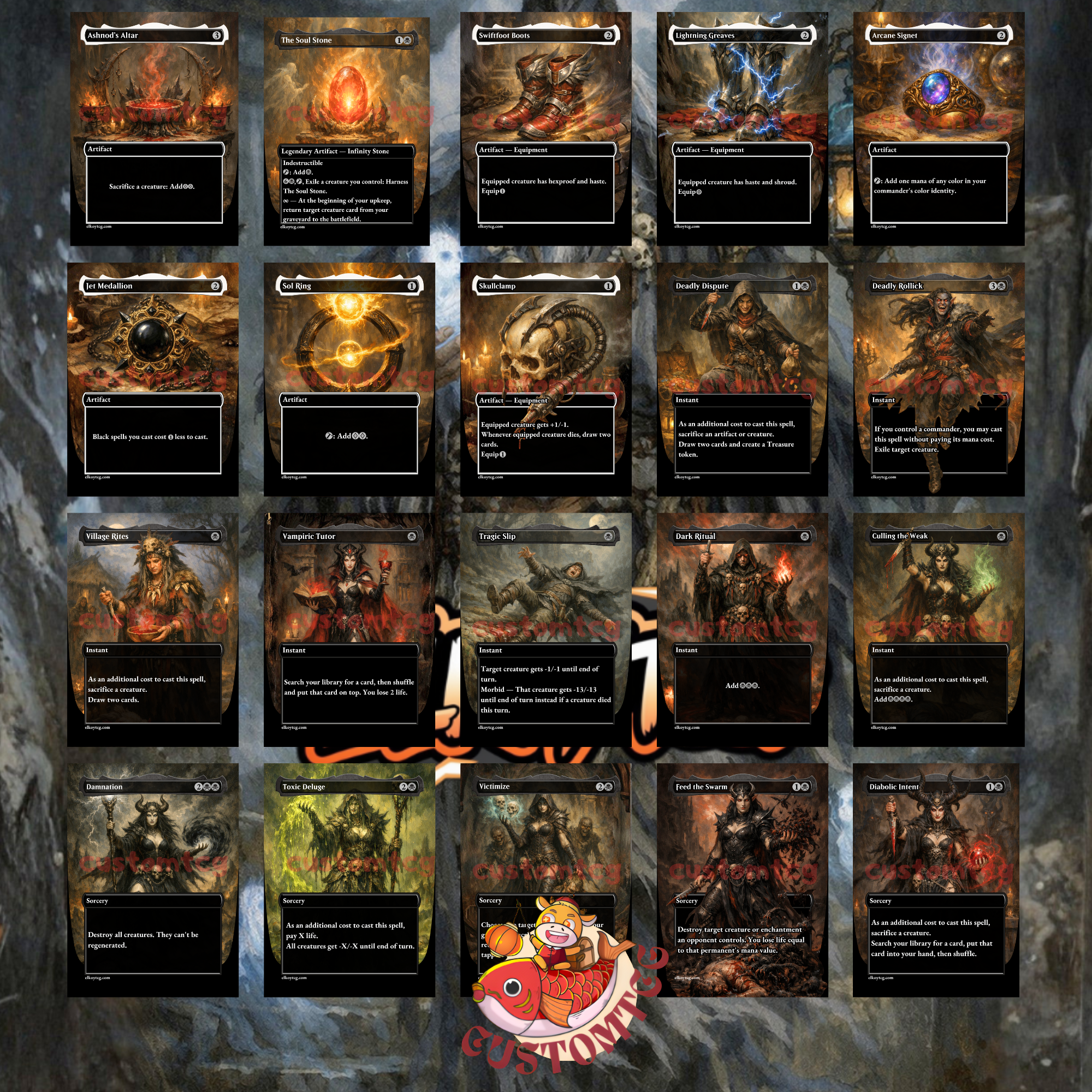 Shirei Shizo's Caretaker Custom Commander Deck – 100 Cards + Tokens | Mono Black Sacrifice | Dark Fantasy Art | Unique Card Designs