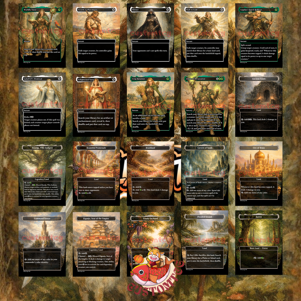 Ellivere of the Wild Court Custom Commander Deck — Enchantments and Role Tokens | Selesnya | Fantasy Art Proxy Deck