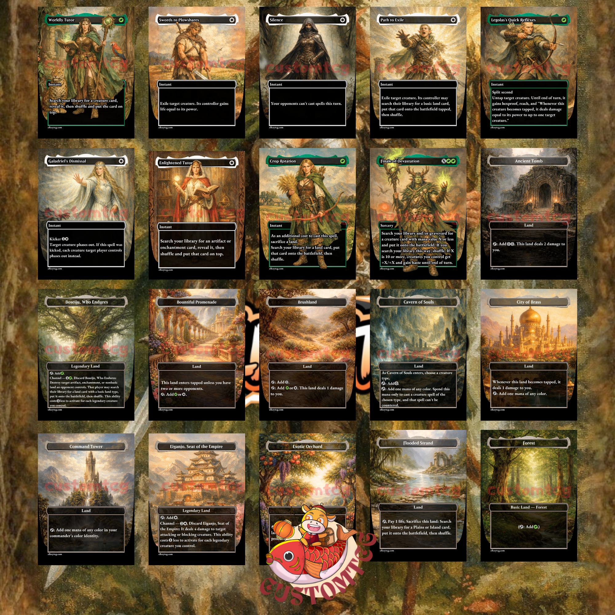 Ellivere of the Wild Court Custom Commander Deck — Enchantments and Role Tokens | Selesnya | Fantasy Art Proxy Deck
