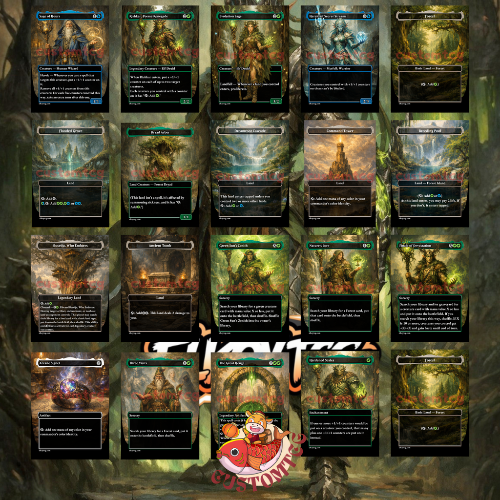 Ezuri Claw of Progress Commander Deck | 100 Custom Cards + Tokens | Fantasy Art | +1/+1 Counter Infect Simic Green Blue Deck