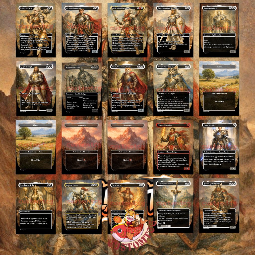 Syr Gwyn, Hero of Ashvale Custom Commander Deck — Knights & Equipment | Mardu | Fantasy Art Proxy Deck