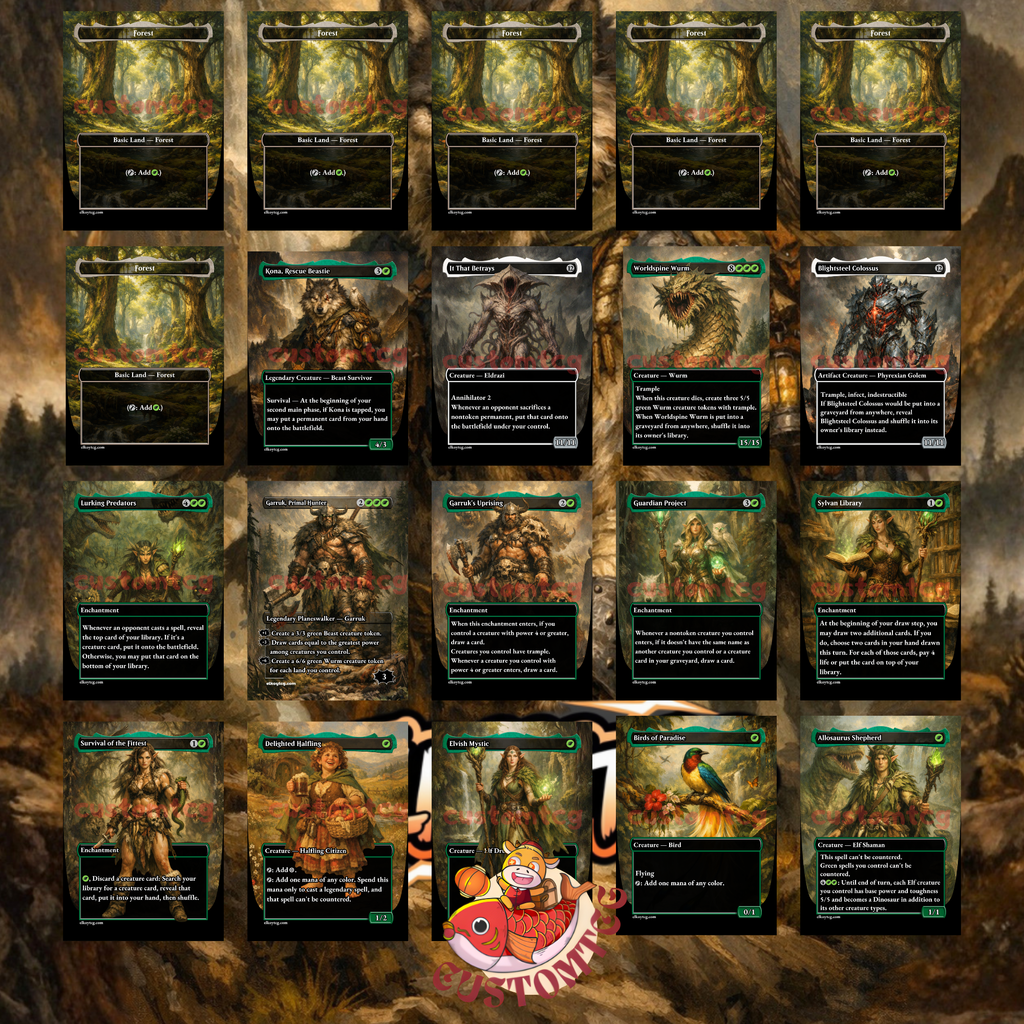Kona Rescue Beastie Commander Deck | 100 Custom Cards + Tokens | Wild Fantasy Art | Mono Green Big Creatures