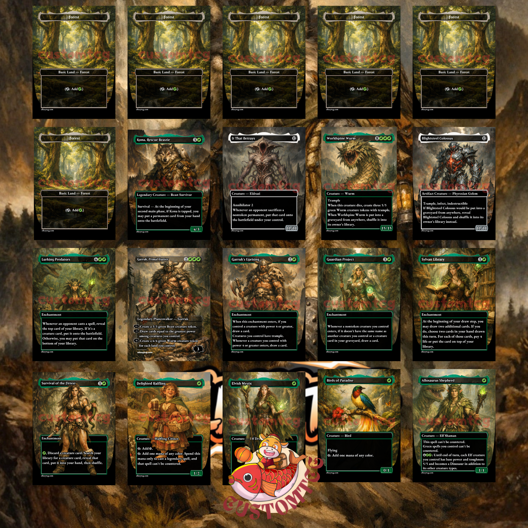 Kona Rescue Beastie Commander Deck | 100 Custom Cards + Tokens | Wild Fantasy Art | Mono Green Big Creatures
