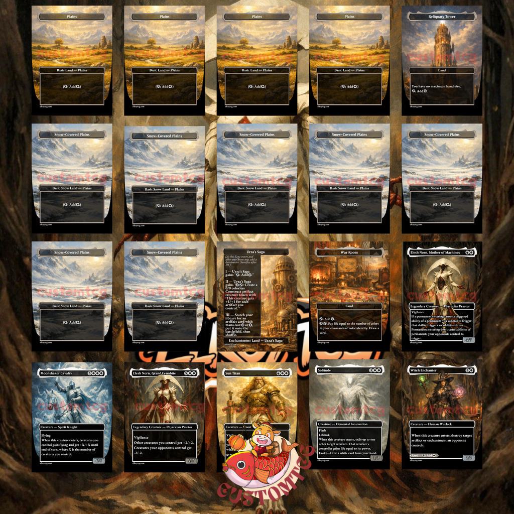 Elesh Norn Mother of Machines Commander Deck | 100 Custom Cards + Tokens | Fantasy Art | ETB Flicker Mono White Deck