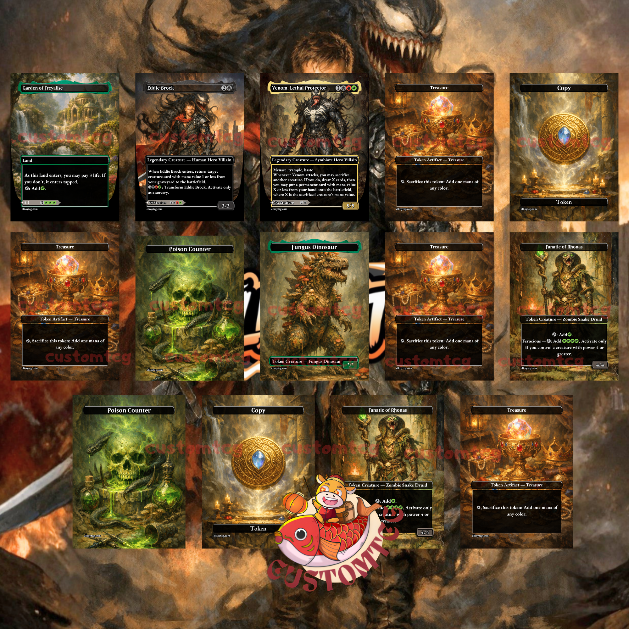 Eddie Brock Venom Custom Commander Deck – 100 Cards + Tokens | Symbiote Villains | Dark Fantasy Art | Unique Card Designs