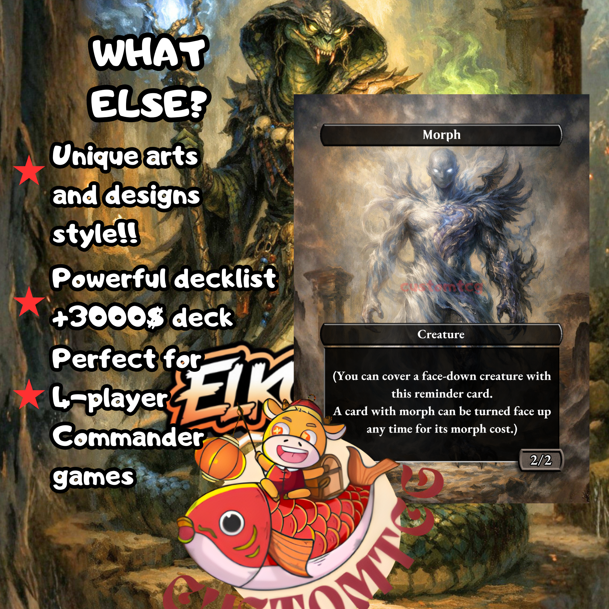 Kadena Slinking Sorcerer Commander Deck | 100 Custom Cards + Tokens | Dark Fantasy Art | Sultai Morph Combo