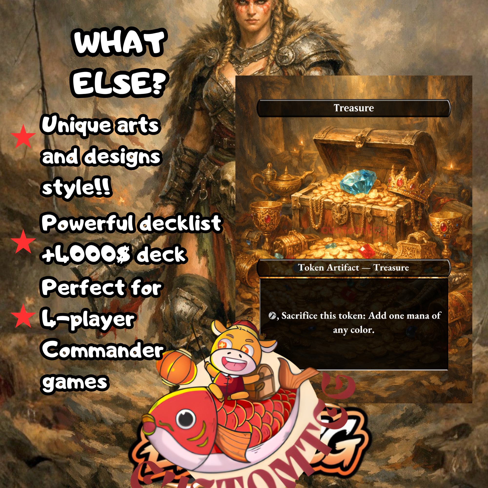 Saskia the Unyielding Custom Commander Deck – 100 Cards + Tokens | 4-Color Warriors | Fantasy Art | Unique Card Designs