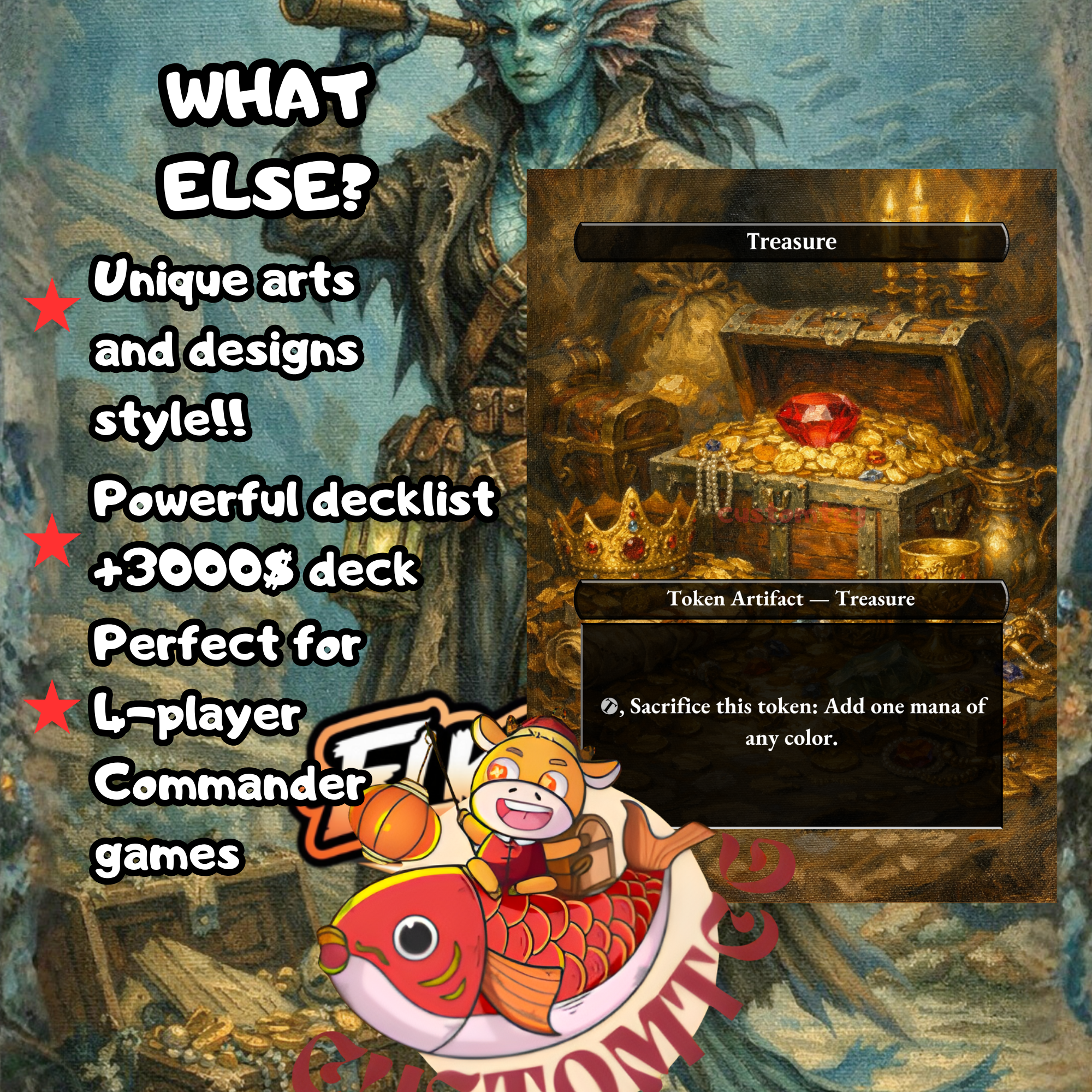 Morska, Undersea Sleuth Custom Commander Deck — Investigate | Clue Tokens | Fantasy Art Proxy Deck