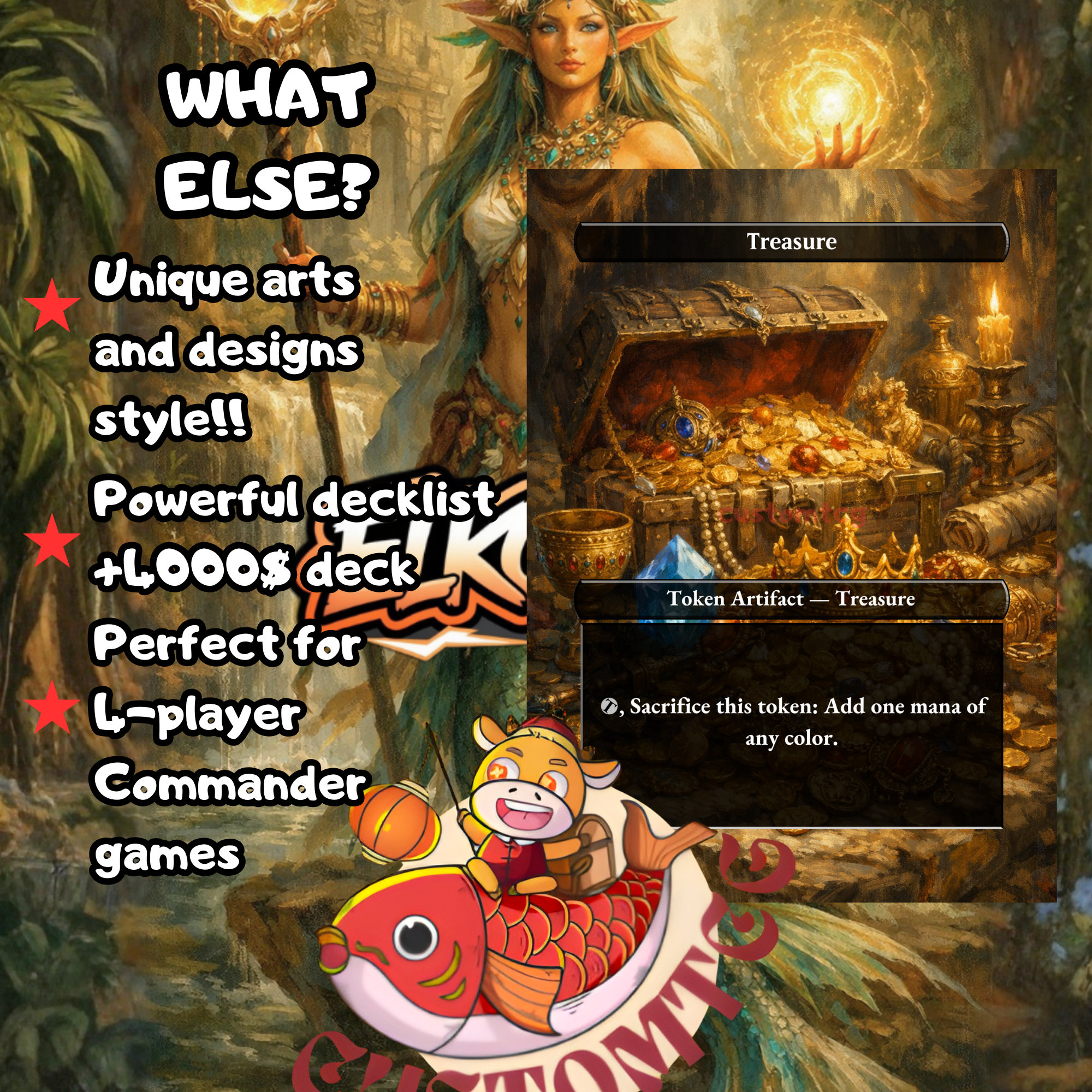 Tuvasa the Sunlit Commander Deck | 100 Custom Cards + Tokens | Fantasy Art | Enchantress Bant White Blue Green Deck