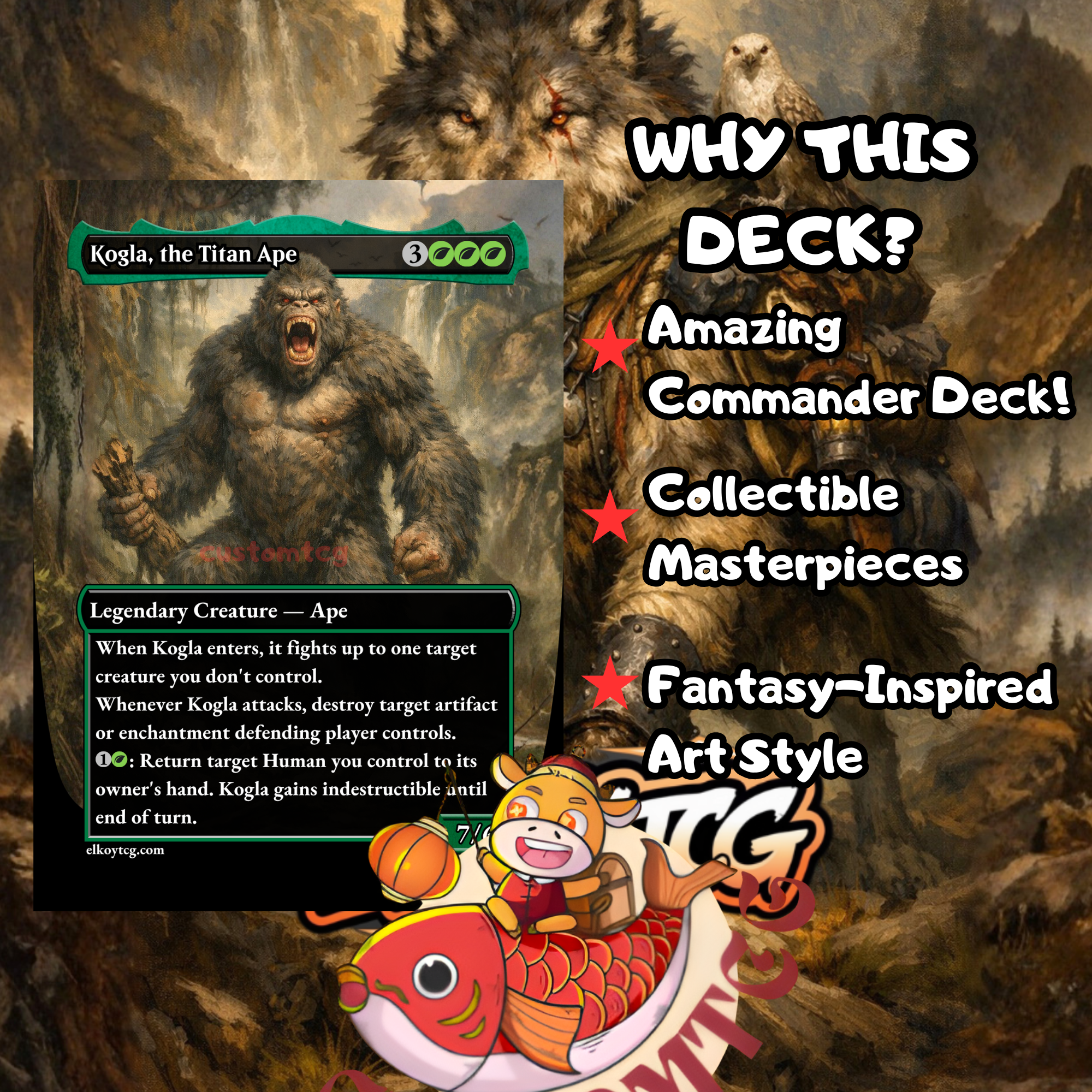 Kona Rescue Beastie Commander Deck | 100 Custom Cards + Tokens | Wild Fantasy Art | Mono Green Big Creatures