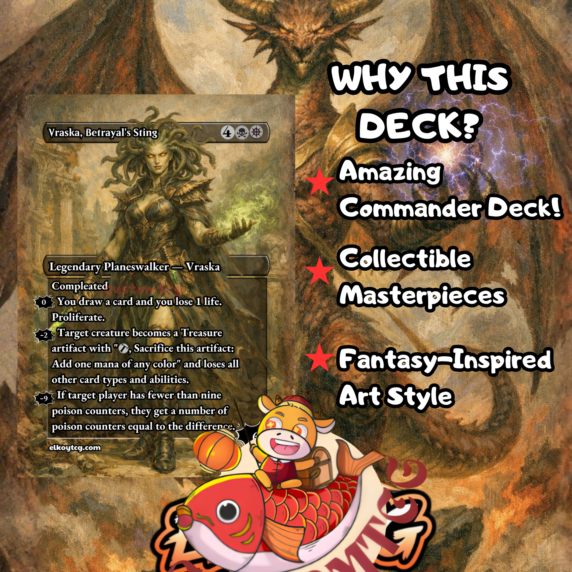 Nicol Bolas, the Ravager Custom Commander Deck — Dragon God | Grixis Control | Fantasy Art Proxy Deck