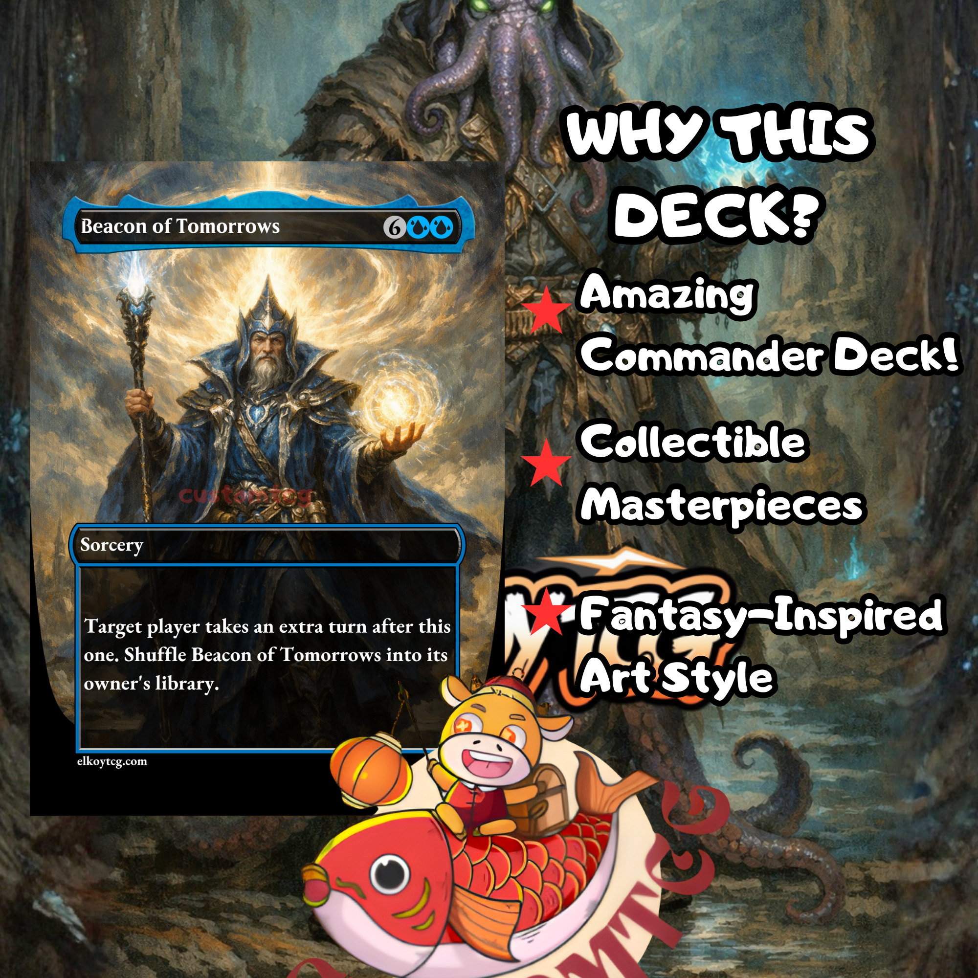 Marvo, Deep Operative Commander Deck – 100 Custom Cards + Tokens | Clash & Copy | Extra Turns | Eldritch Fantasy Art | Free Shipping