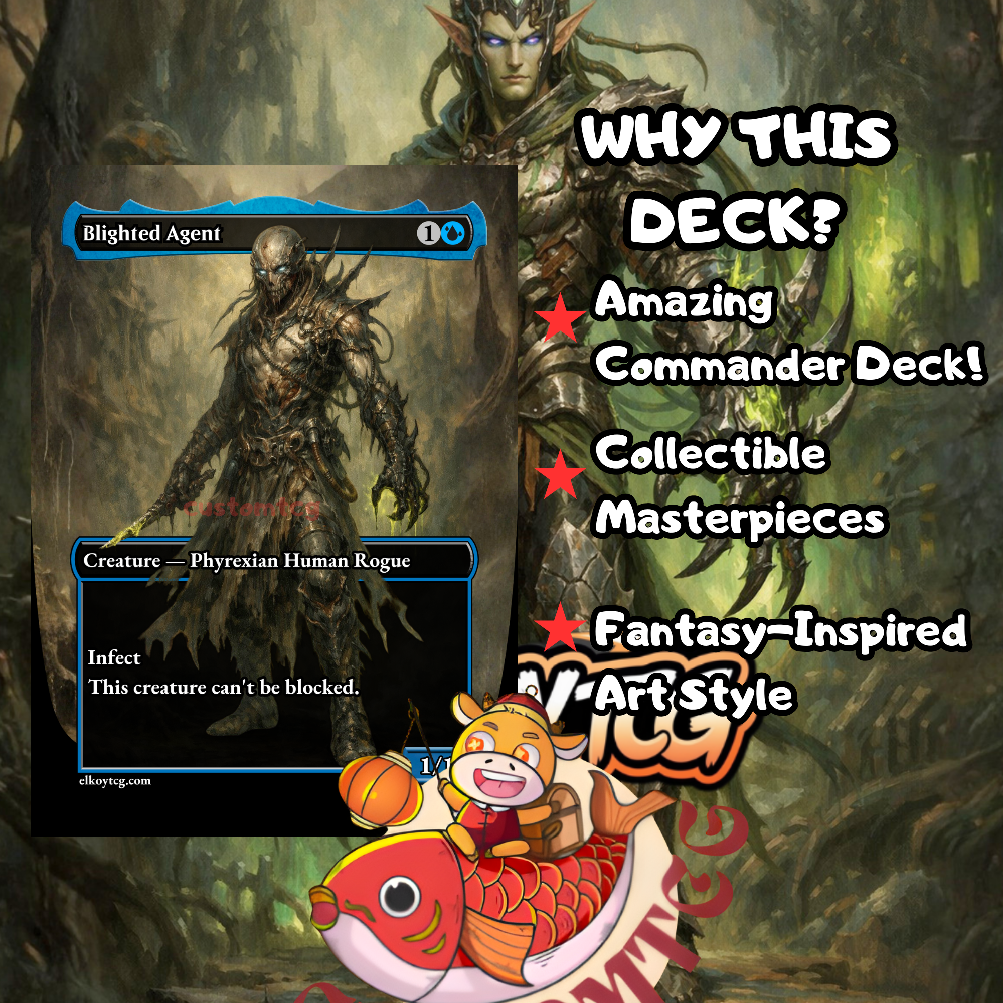 Ezuri Claw of Progress Commander Deck | 100 Custom Cards + Tokens | Fantasy Art | +1/+1 Counter Infect Simic Green Blue Deck