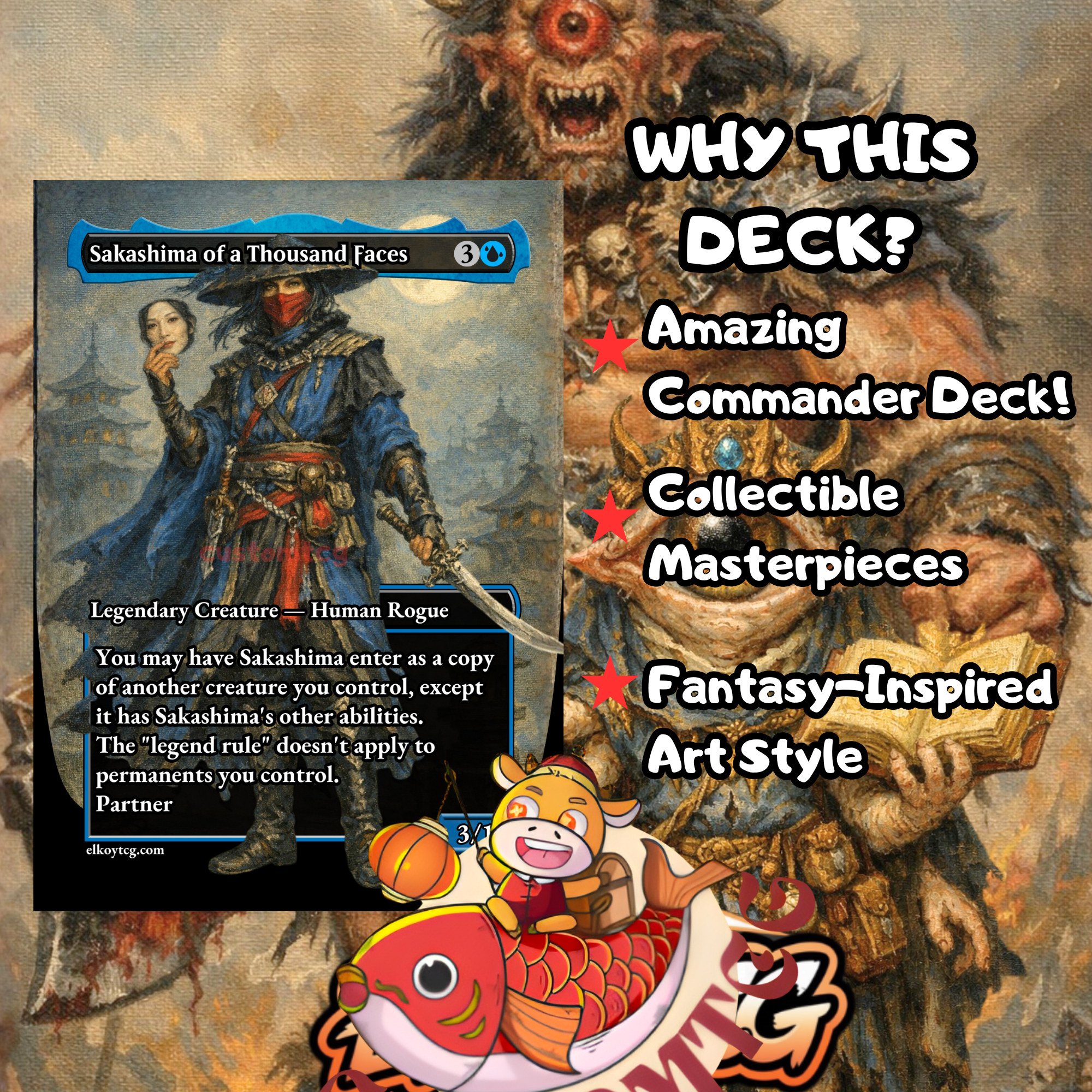 Okaun & Zndrsplt Custom Commander Deck — Coin Flip Chaos | Izzet | Fantasy Art Proxy Deck