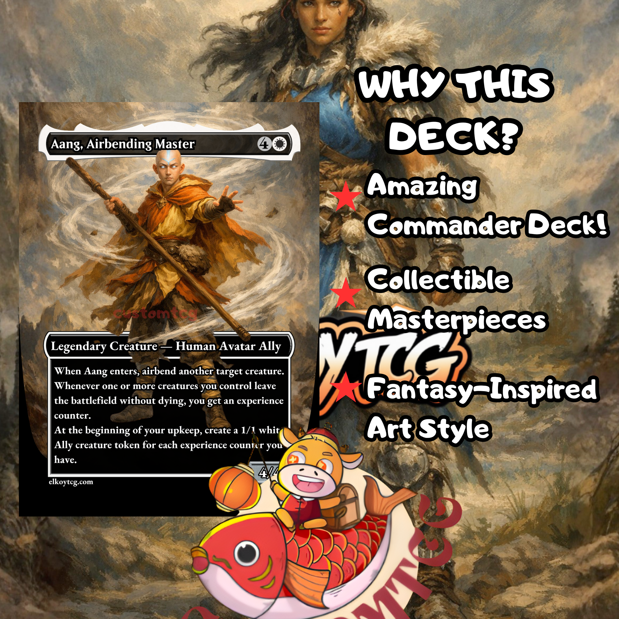 Katara the Fearless Custom Commander Deck – 100 Cards + Tokens | Avatar Allies Tribal | Fantasy Art | Unique Card Designs