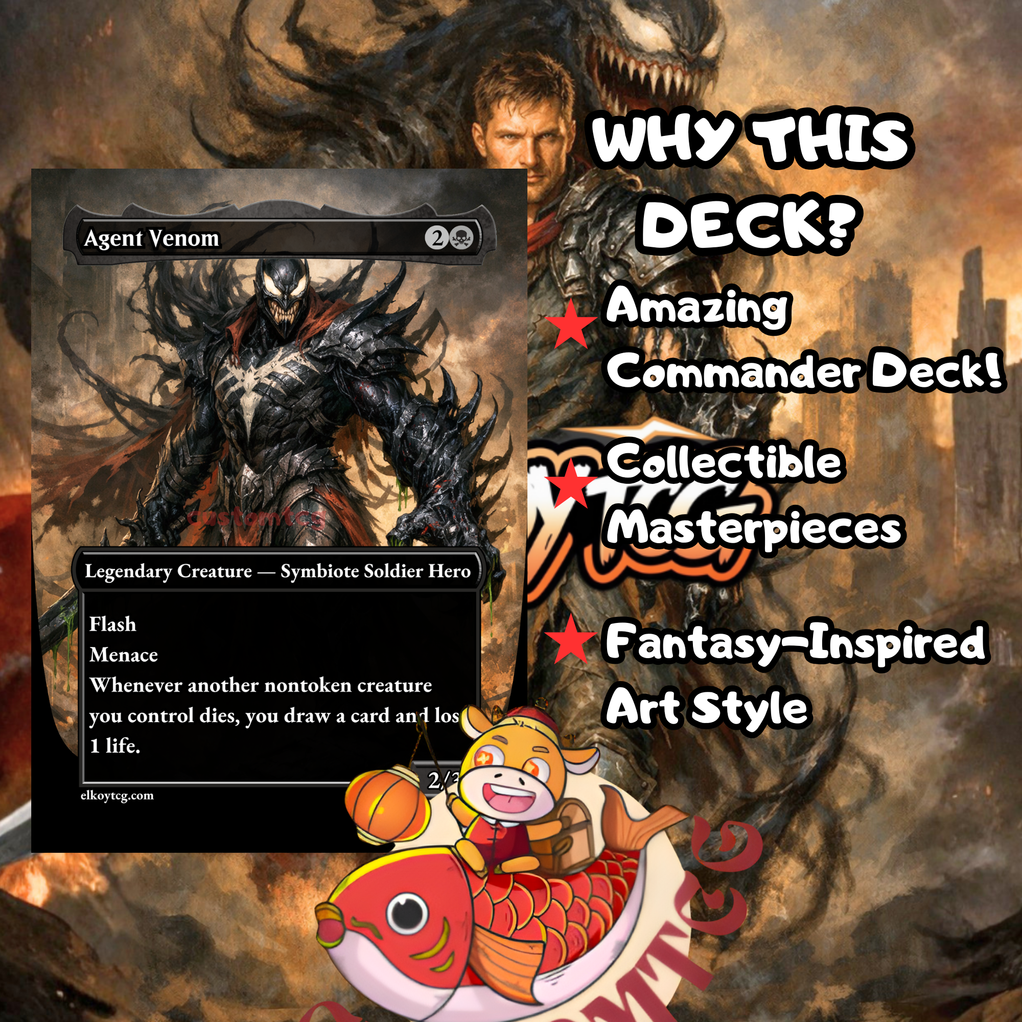 Eddie Brock Venom Custom Commander Deck – 100 Cards + Tokens | Symbiote Villains | Dark Fantasy Art | Unique Card Designs