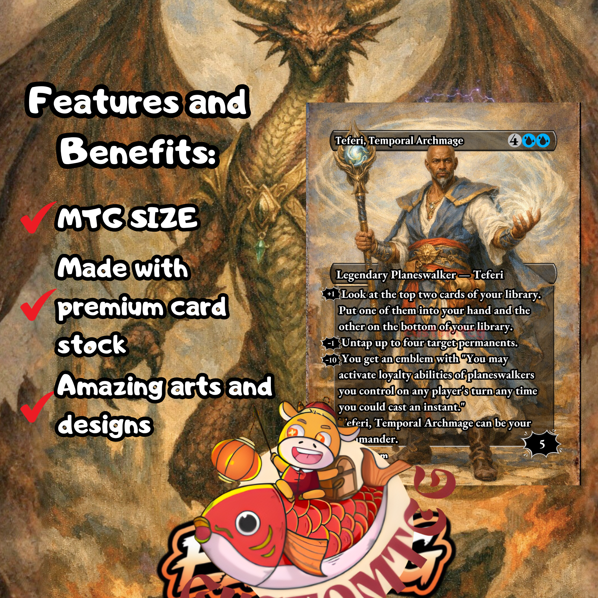 Nicol Bolas, the Ravager Custom Commander Deck — Dragon God | Grixis Control | Fantasy Art Proxy Deck