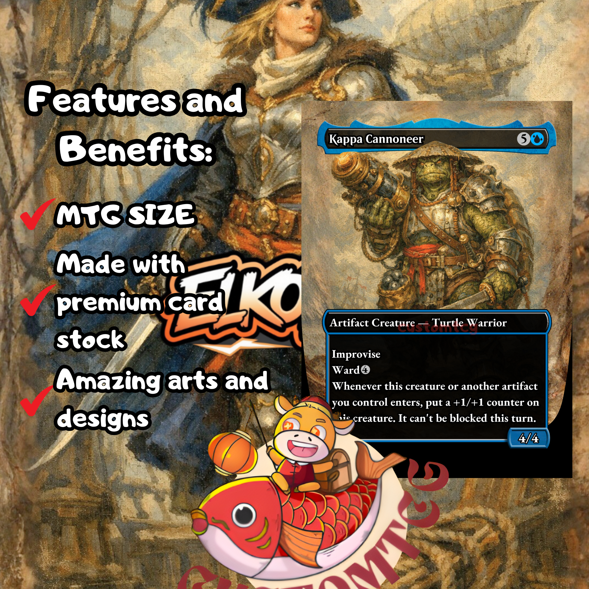 Arna Kennerud, Skycaptain Custom Commander Deck — Equipment and Auras Voltron | Esper | Fantasy Art Proxy Deck