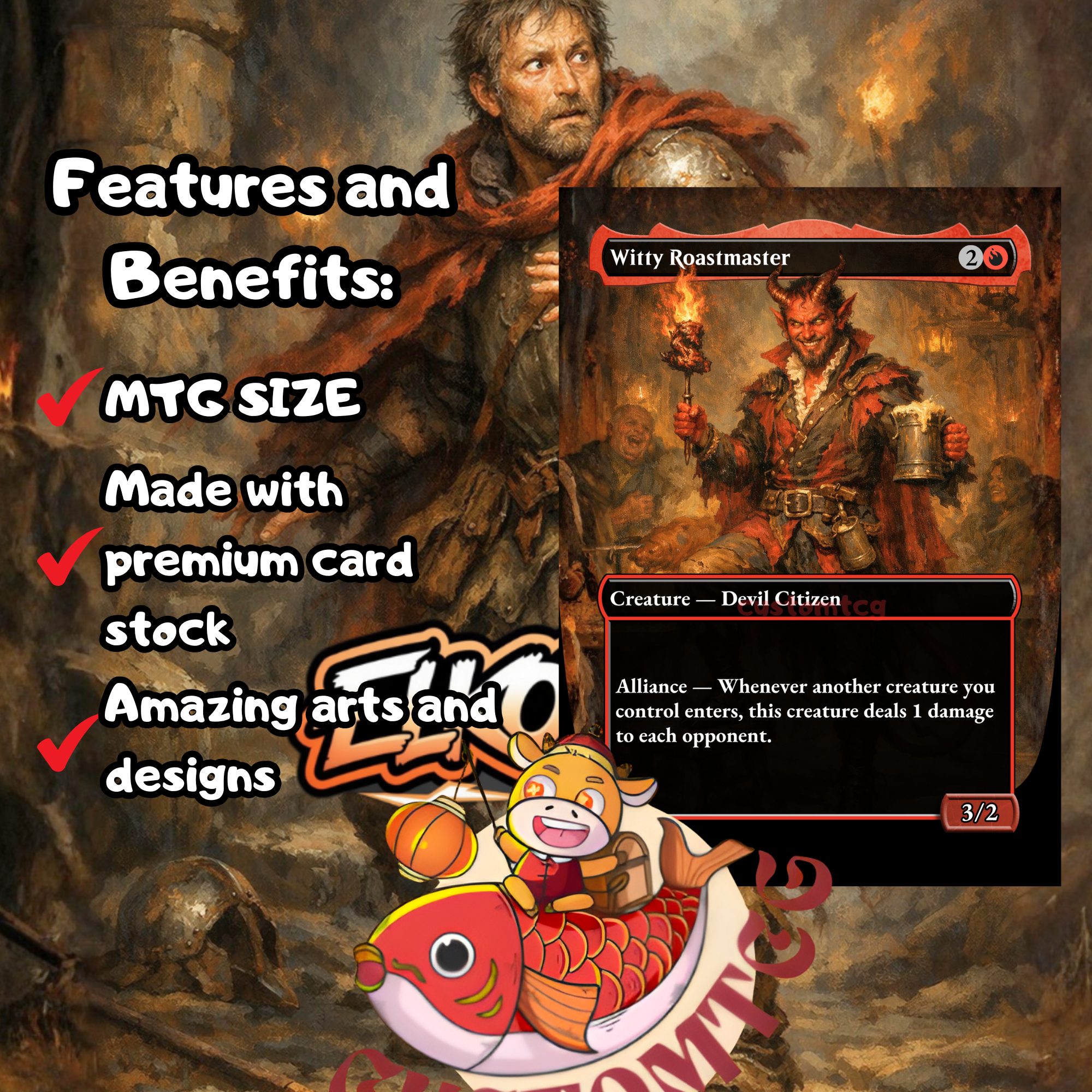 Norin the Wary Custom Commander Deck – 100 Cards + Tokens | Mono Red Chaos | Dark Fantasy Art | Unique Card Designs