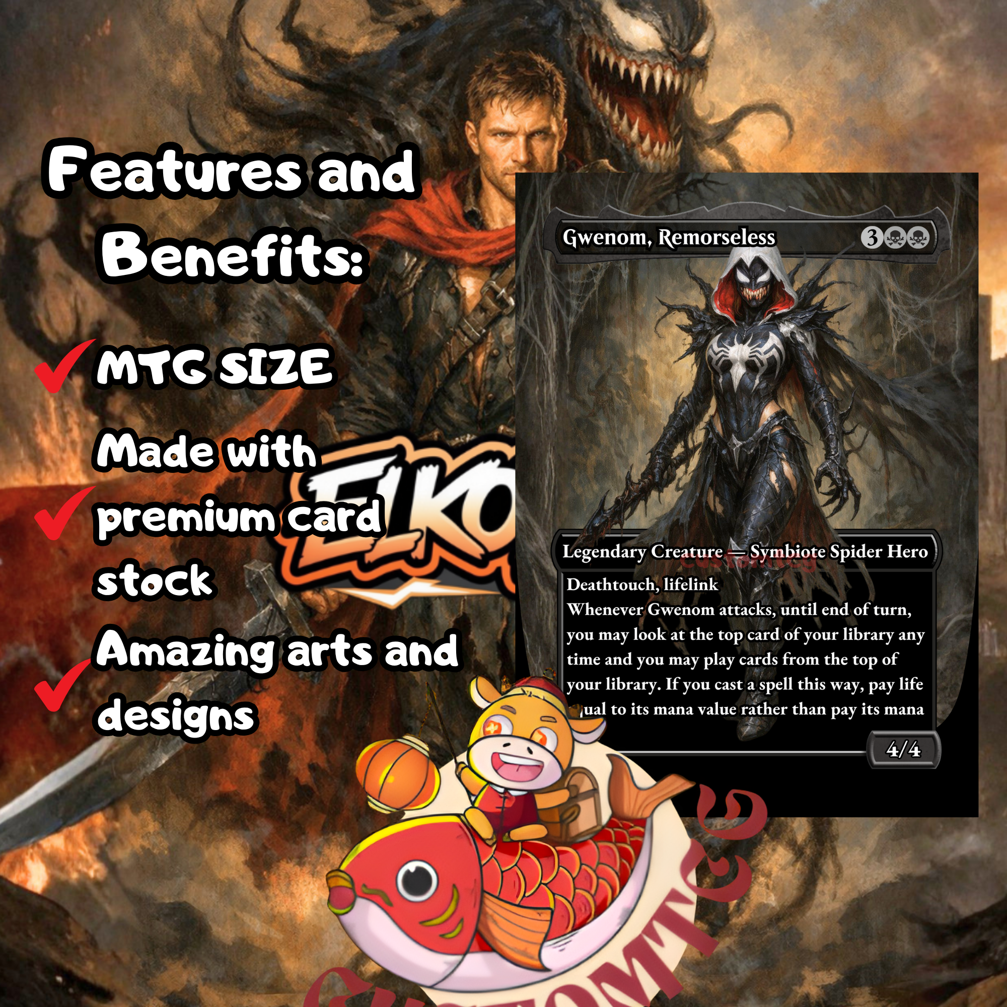 Eddie Brock Venom Custom Commander Deck – 100 Cards + Tokens | Symbiote Villains | Dark Fantasy Art | Unique Card Designs