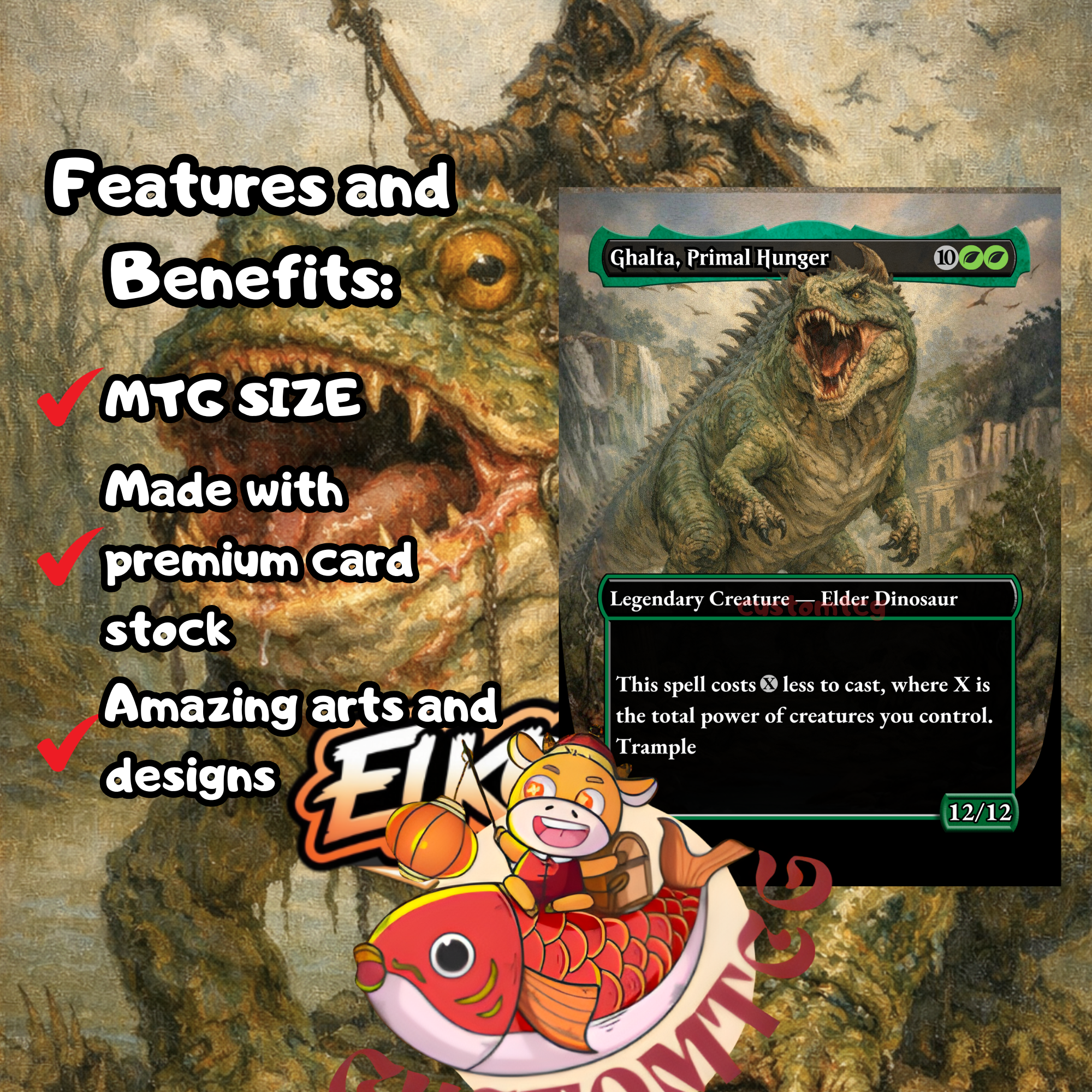 The Gitrog, Ravenous Ride Custom Commander Deck — Land Synergy and Massive Creatures | Golgari | Fantasy Art Proxy Deck